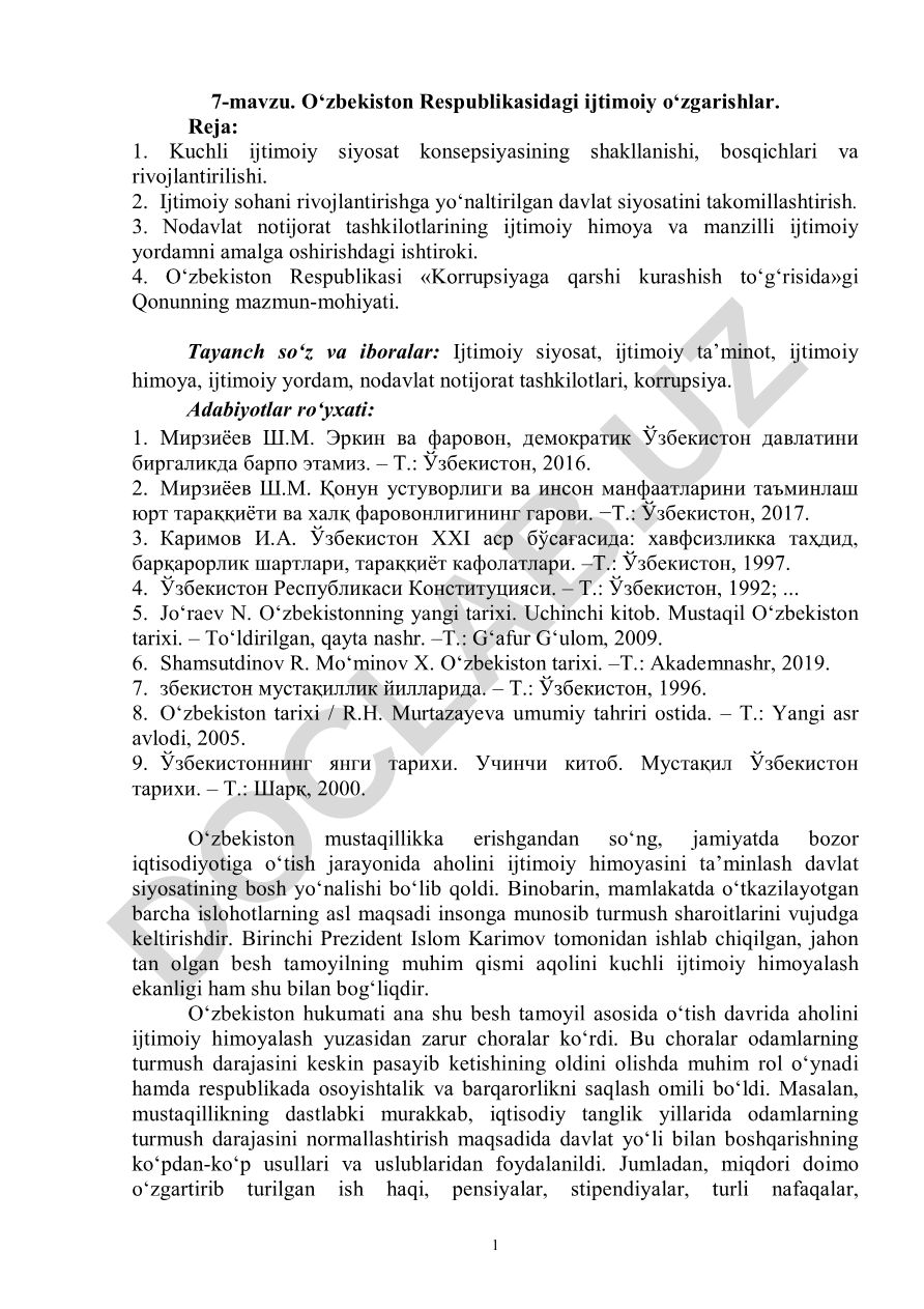 O‘zbekiston Respublikasidagi ijtimoiy o‘zgarishlar