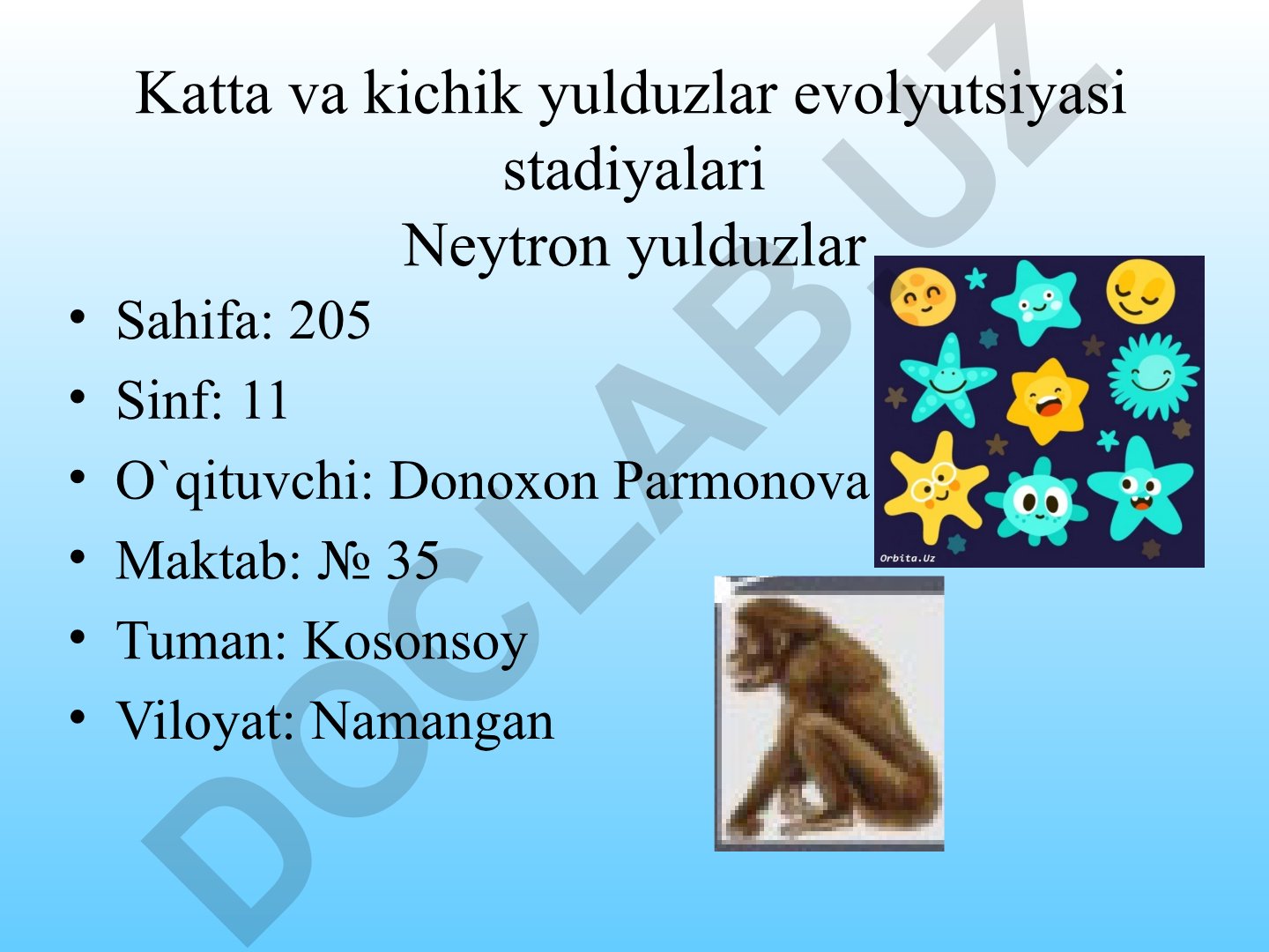 Katta va kichik yulduzlar evolyutsiyasi stadiyalari va neytron yulduzlar