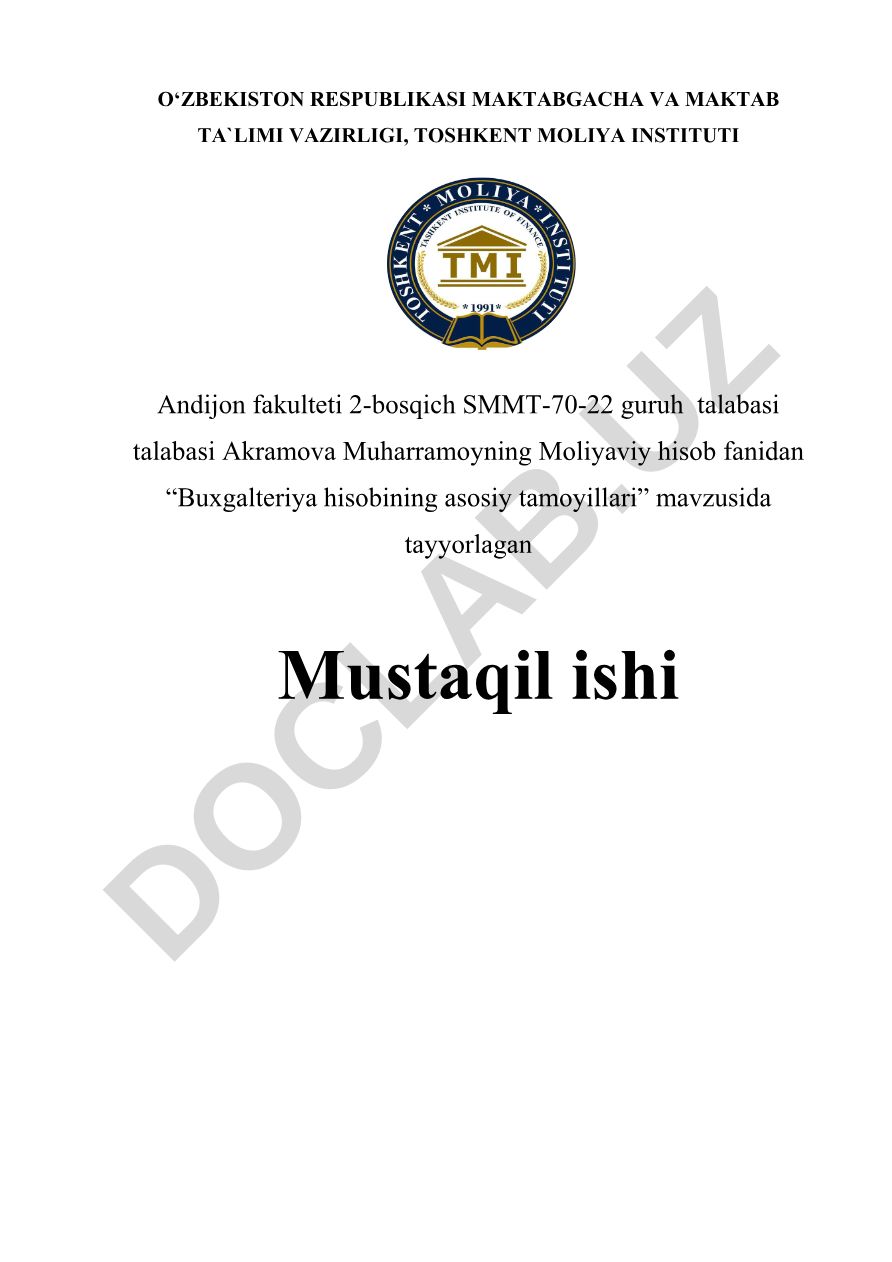 Buxgalteriya hisobining asosiy tamoyillari