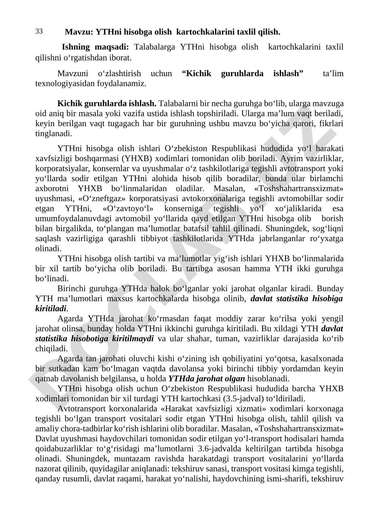 YTHni hisobga olish kartochkalarini taxlil qilish