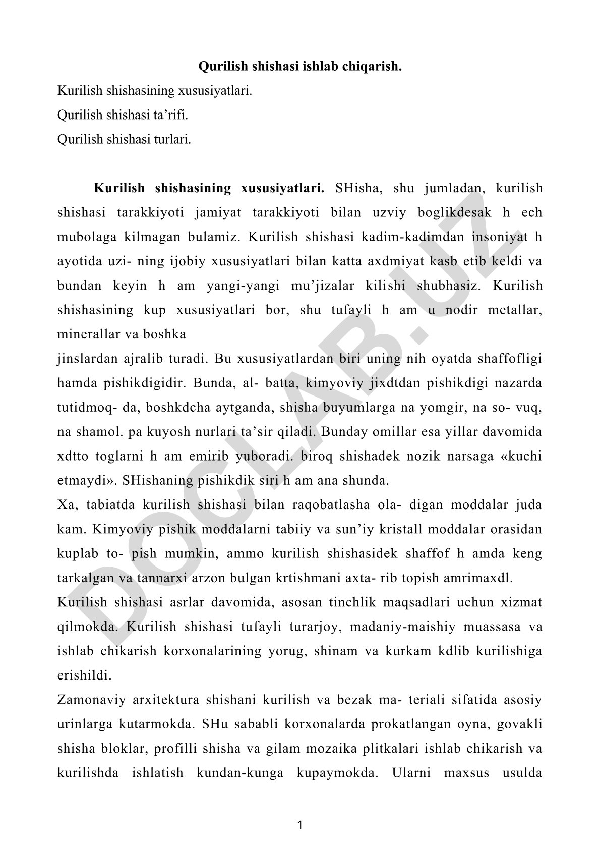 Qurilish shishasi ishlab chiqarish va xususiyatlari