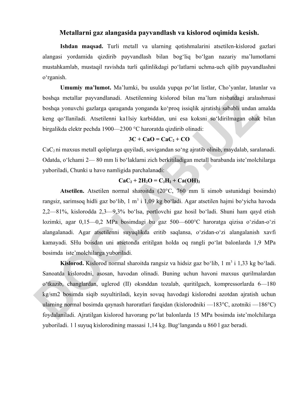 Metallarni gaz alangasida payvandlash va kislorod oqimida kesish