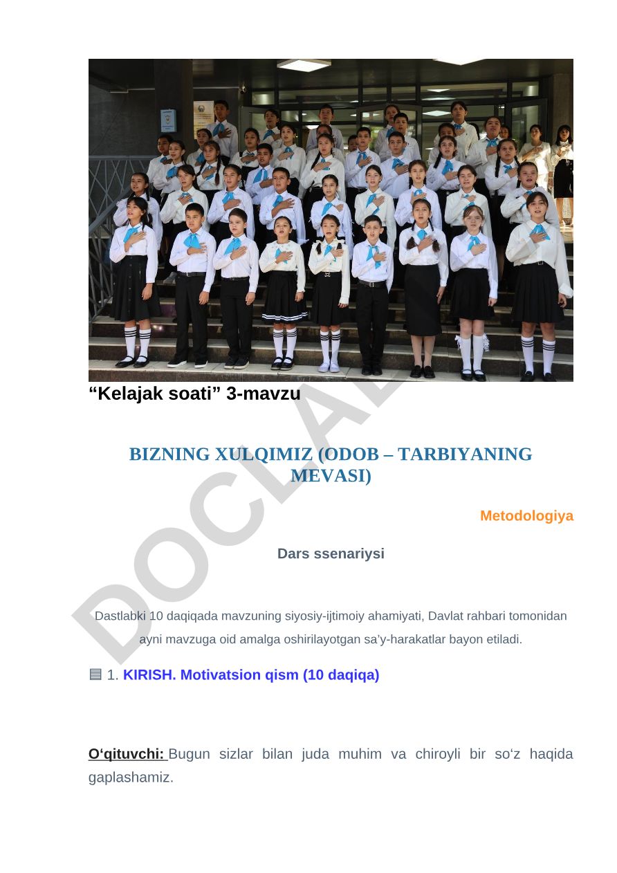 Bizning xulqimiz (Odob – tarbiyaning mevasi)
