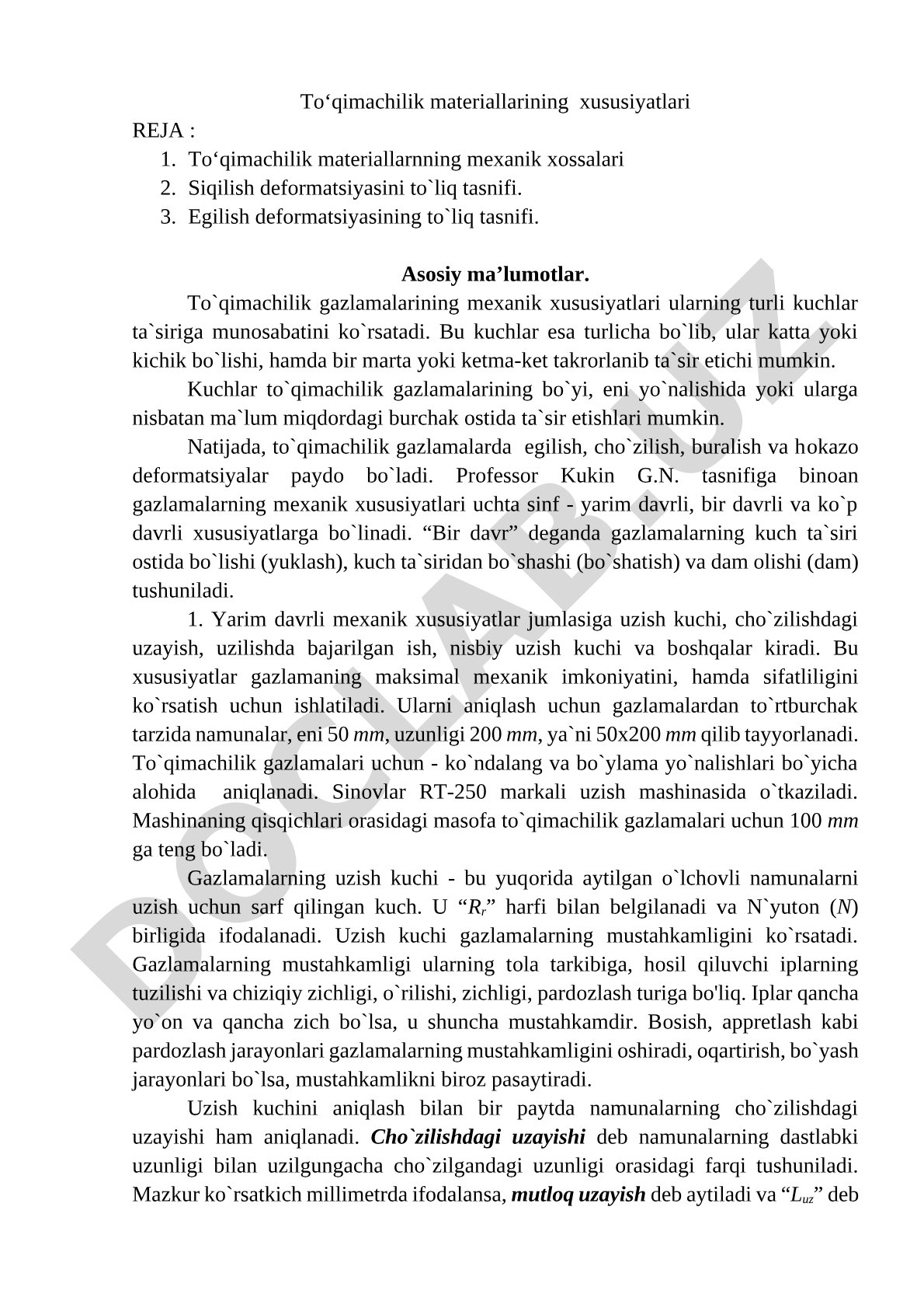 To'qimachilik materiallarining mexanik xususiyatlari
