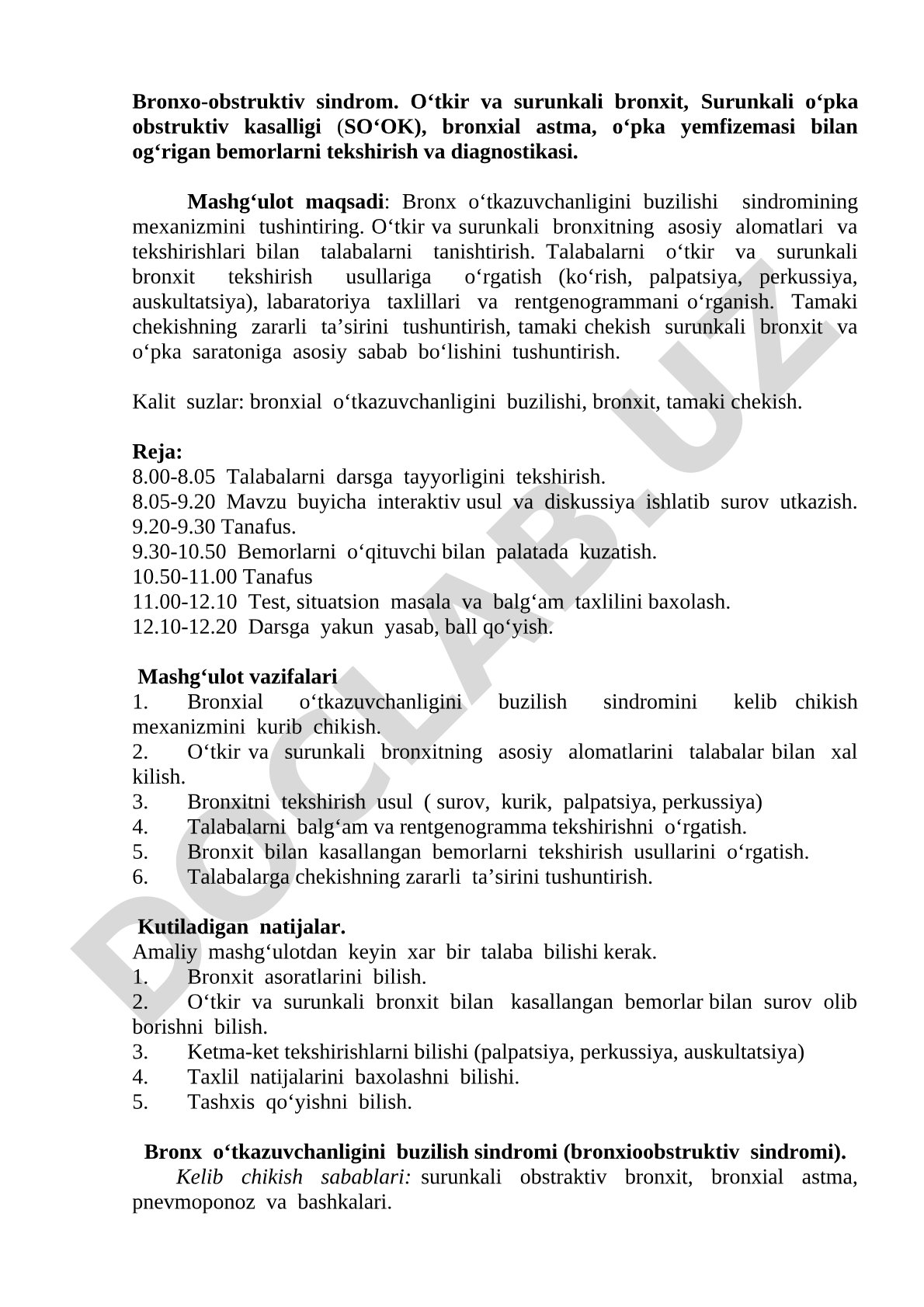 Bronxo-obstruktiv sindrom: o'tkir va surunkali bronxit, SO'OK, bronxial astma diagnostikasi