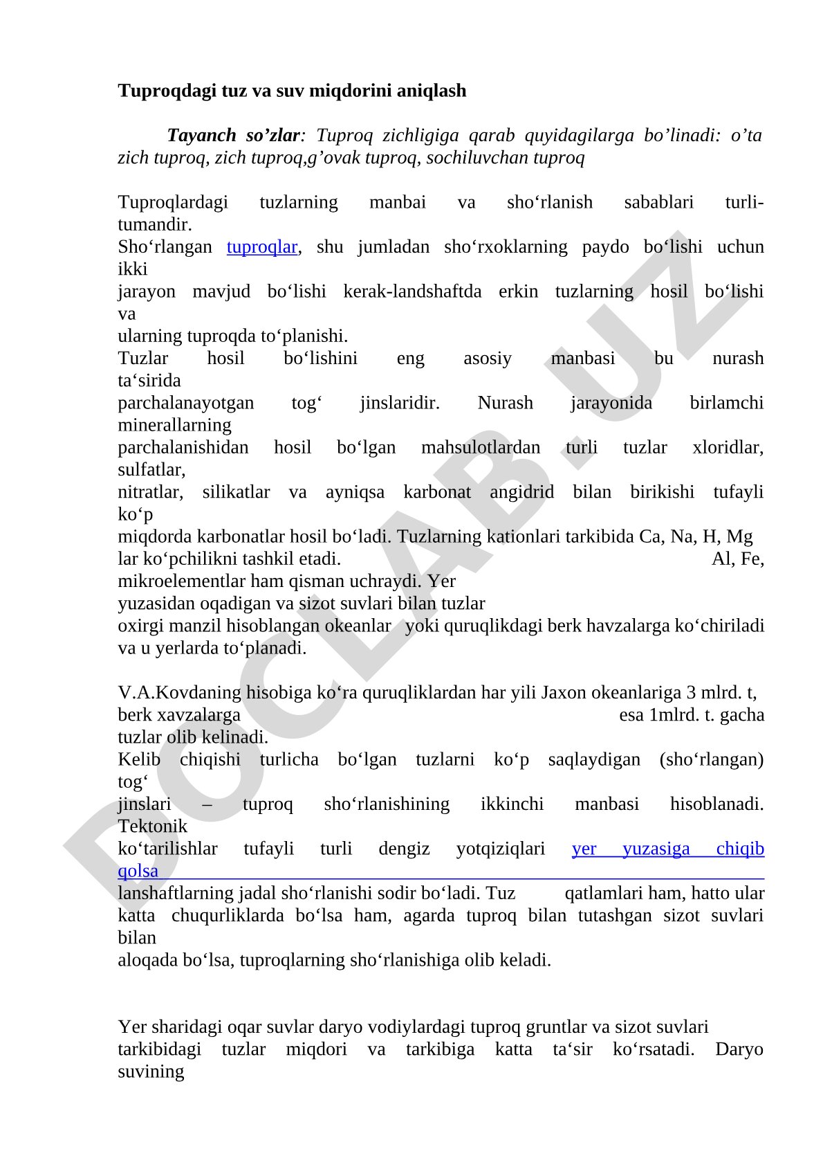 Tuproqdagi tuz va suv miqdorini aniqlash