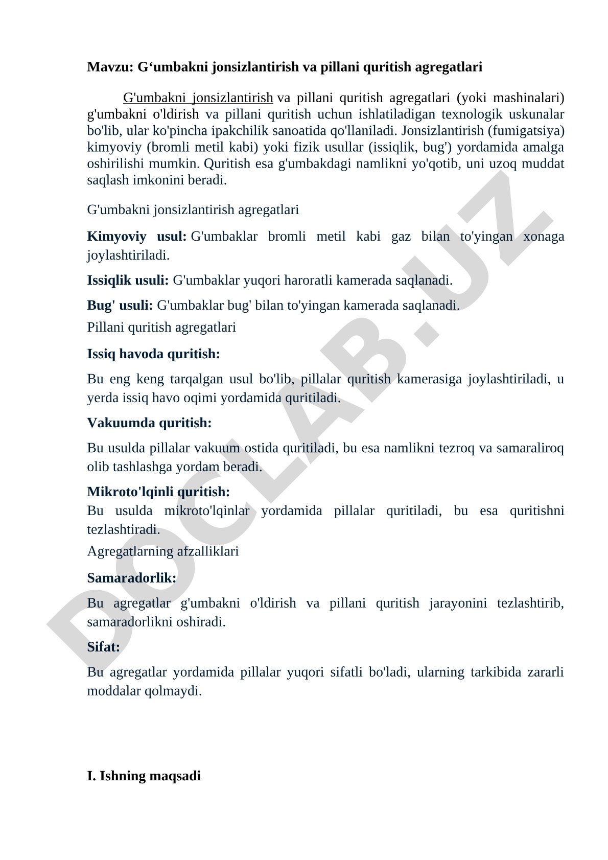 G'umbakni jonsizlantirish va pillani quritish agregatlari