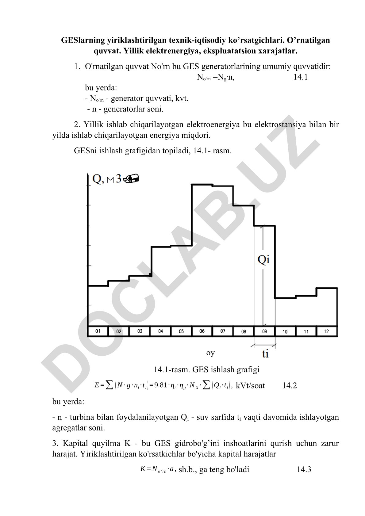 GESlarning yiriklashtirilgan texnik-iqtisodiy ko'rsatgichlari