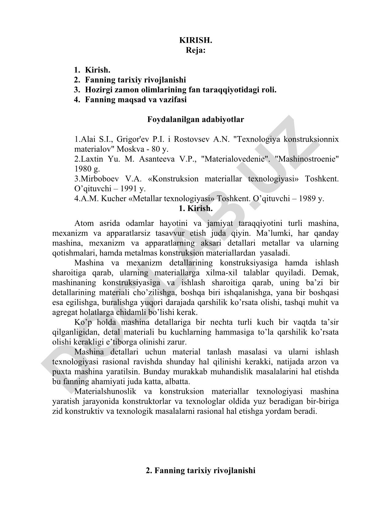 Konstruksion materiallar texnologiyasi va metallar texnologiyasi