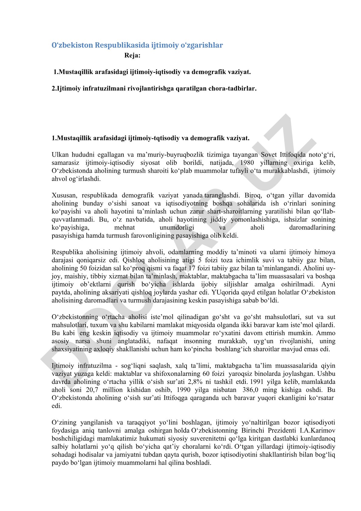 O‘zbekiston Respublikasida ijtimoiy o‘zgarishlar