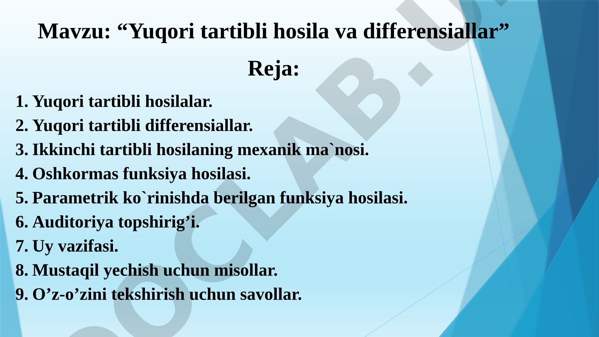 Yuqori tartibli hosila va differensiallar