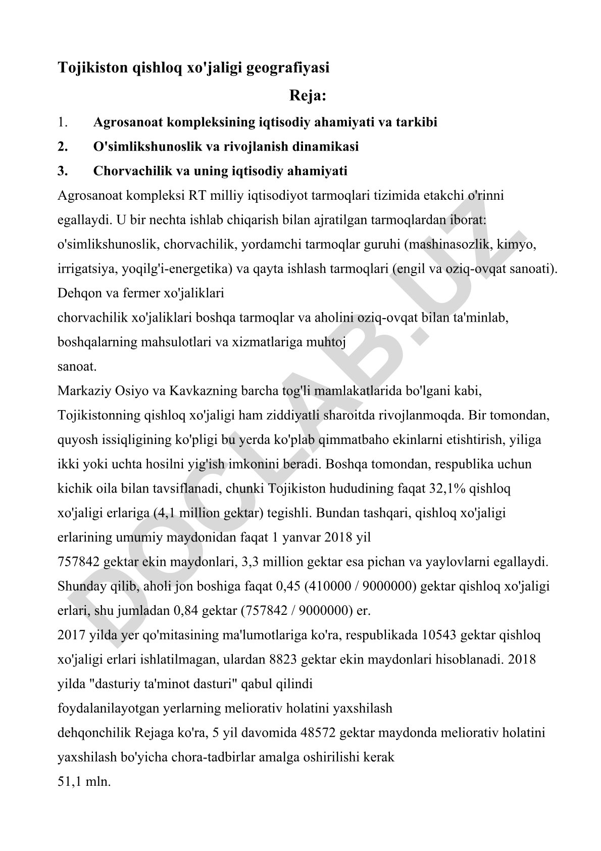 Tojikiston qishloq xo'jaligi geografiyasi