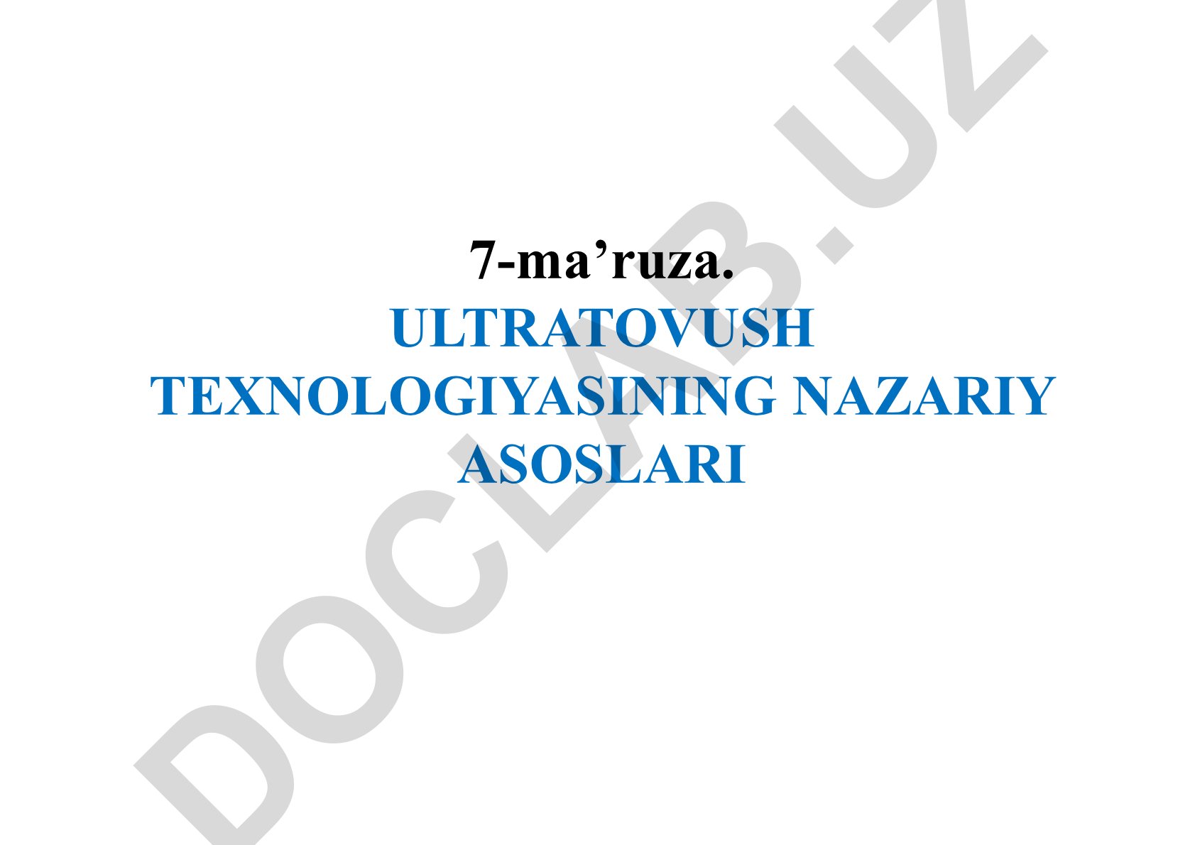 Ultratovush texnologiyasining nazariy asoslari
