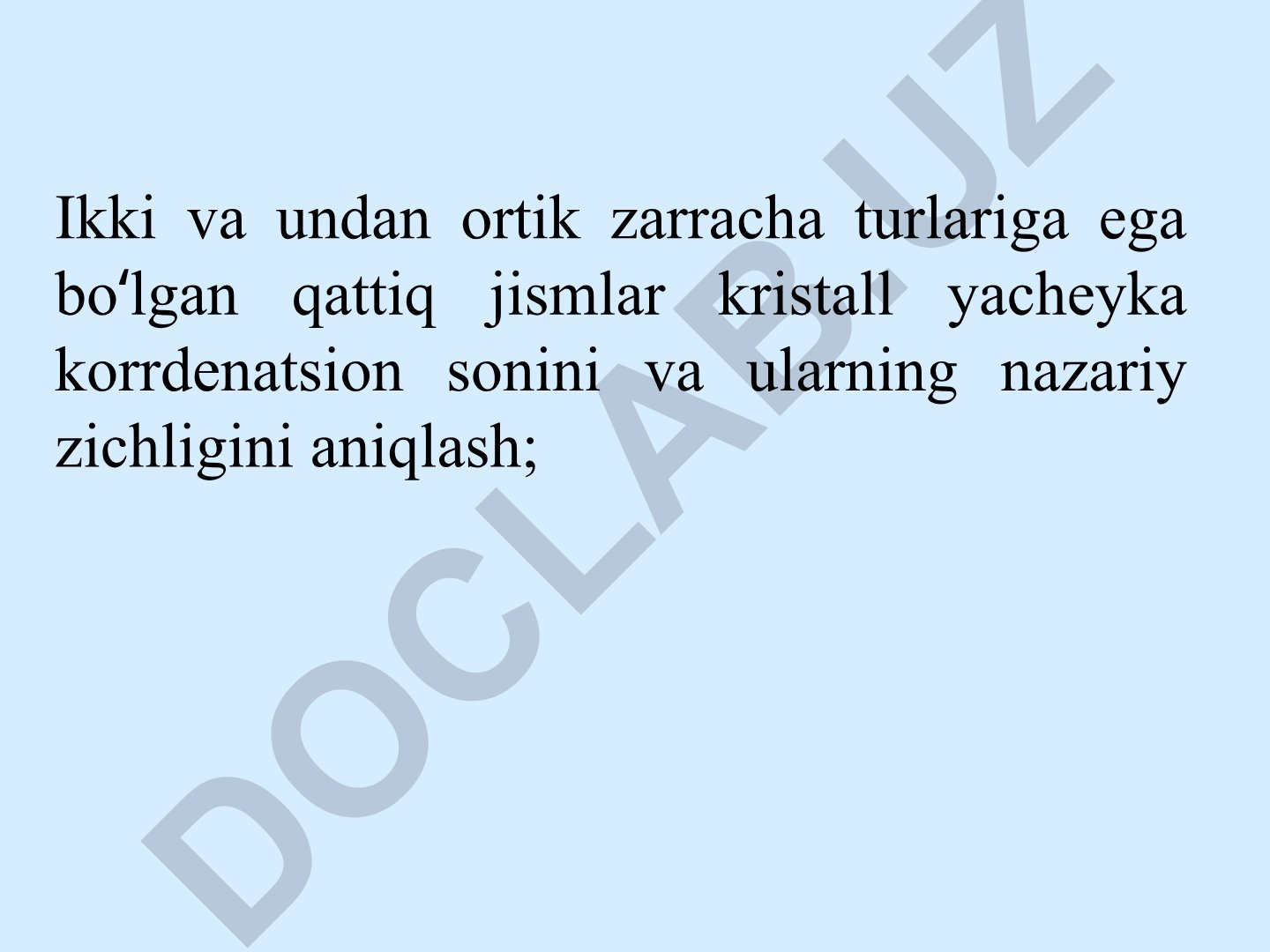 Kristall yacheyka koordinatsion soni va nazariy zichligini aniqlash