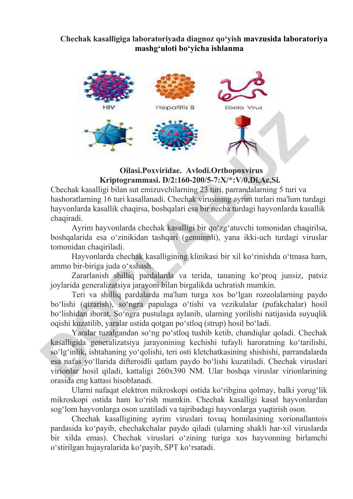 Chechak kasalligiga laboratoriyada diagnoz qo'yish