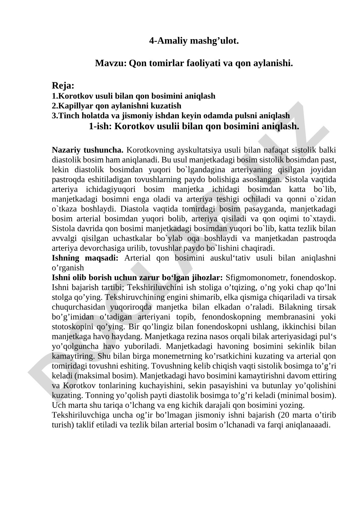 Qon tomirlar faoliyati va qon aylanishi
