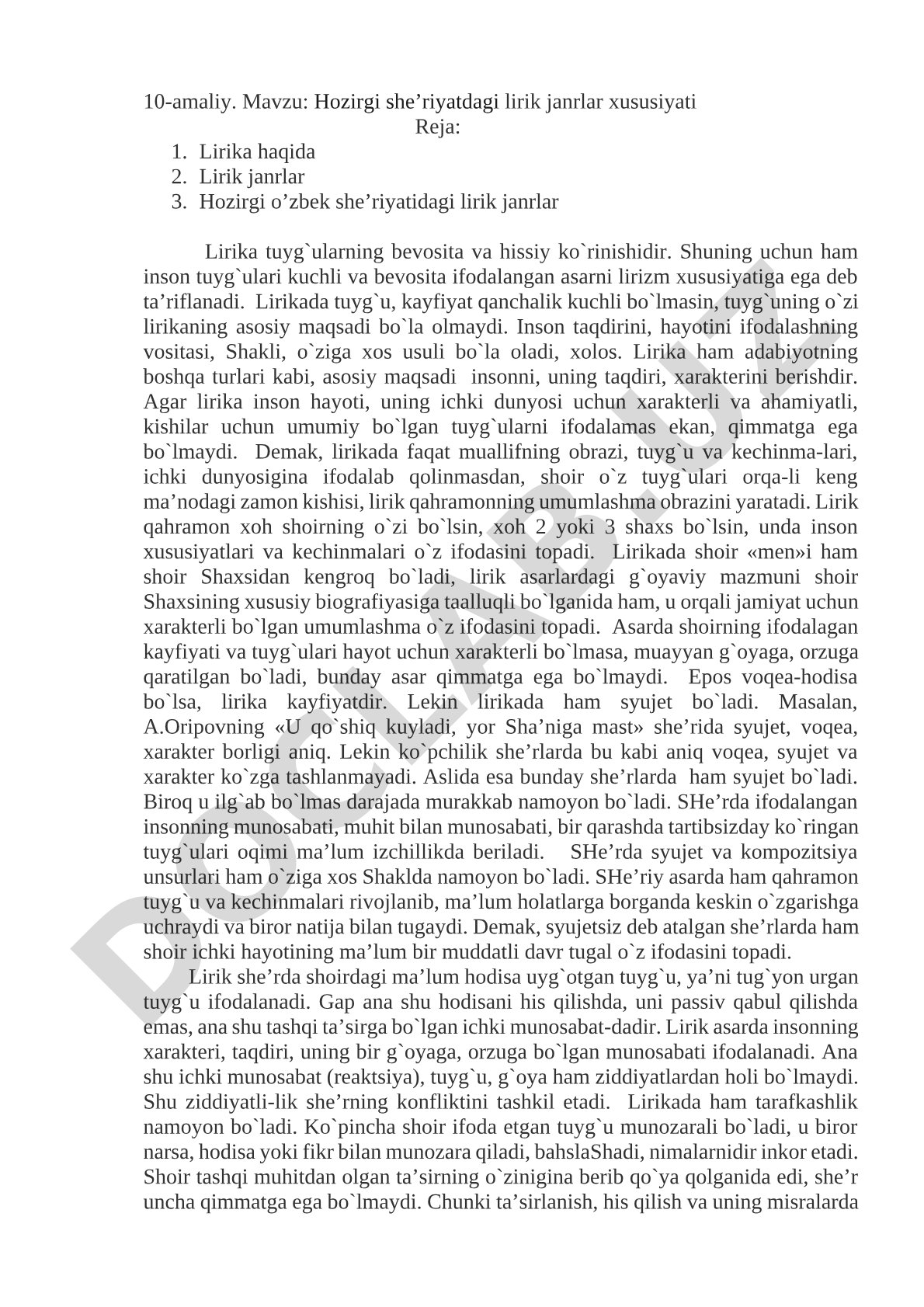 Hozirgi she’riyatdagi lirik janrlar xususiyati