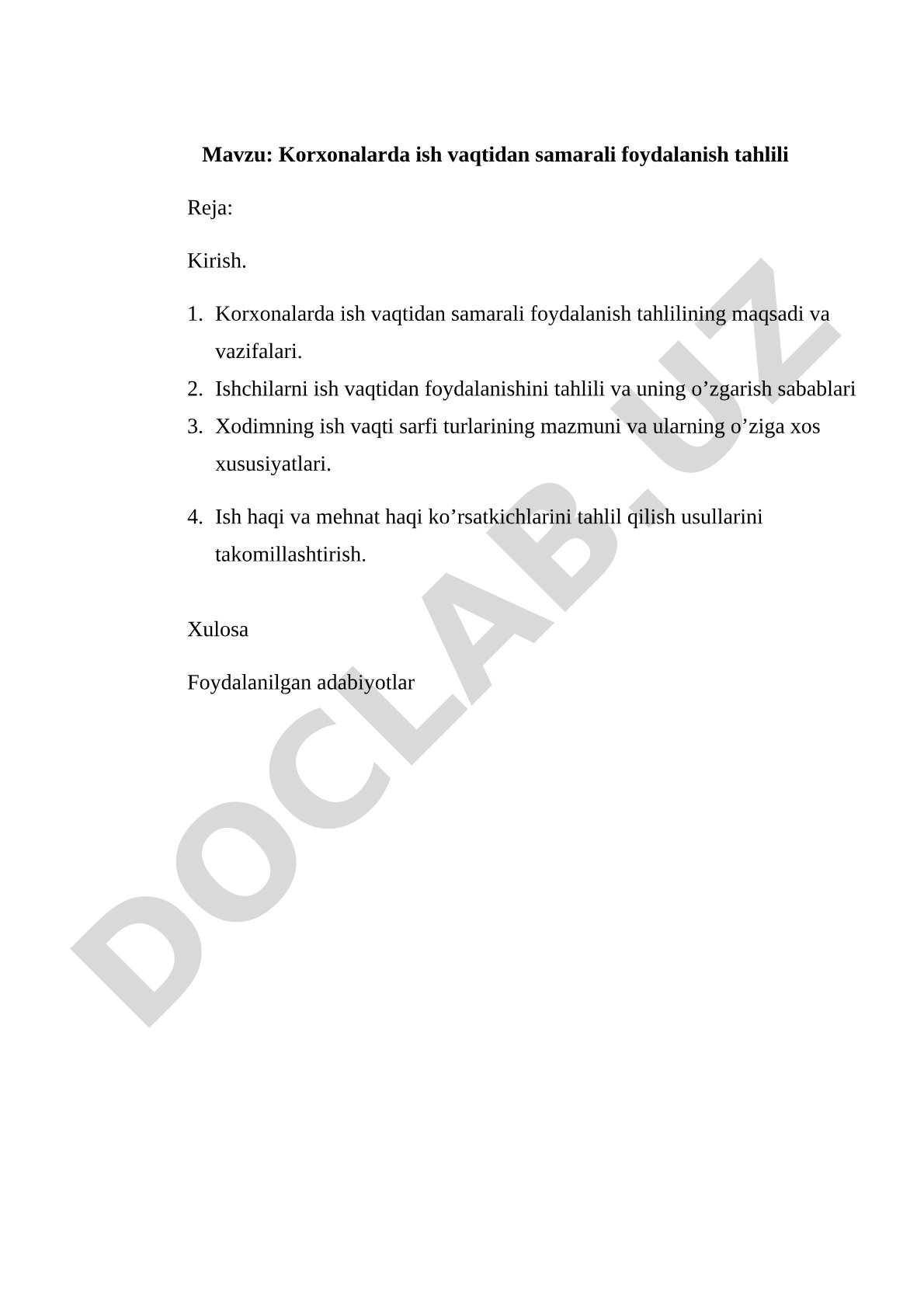 Korxonalarda ish vaqtidan samarali foydalanish tahlili