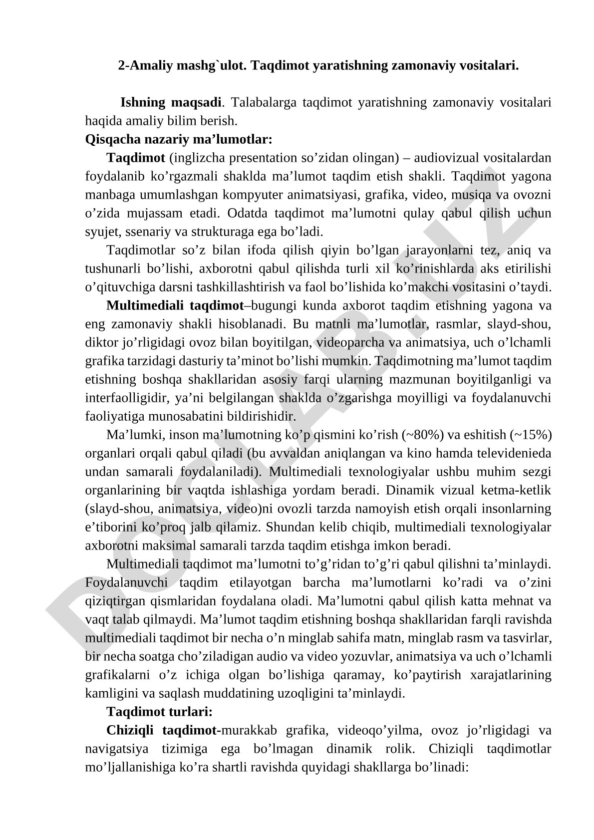 Taqdimot yaratishning zamonaviy vositalari