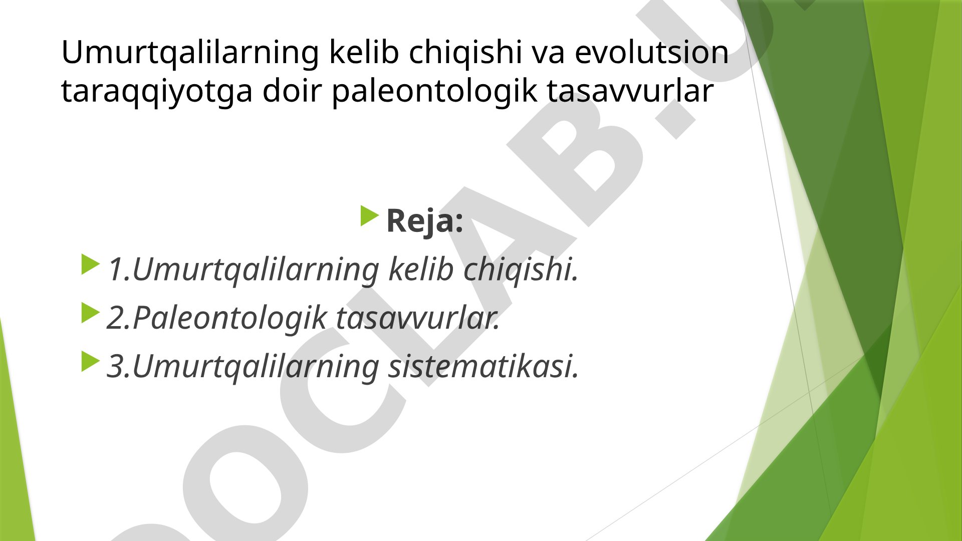 Umurtqalilarning kelib chiqishi va evolutsion taraqqiyotga doir paleontologik tasavvurlar