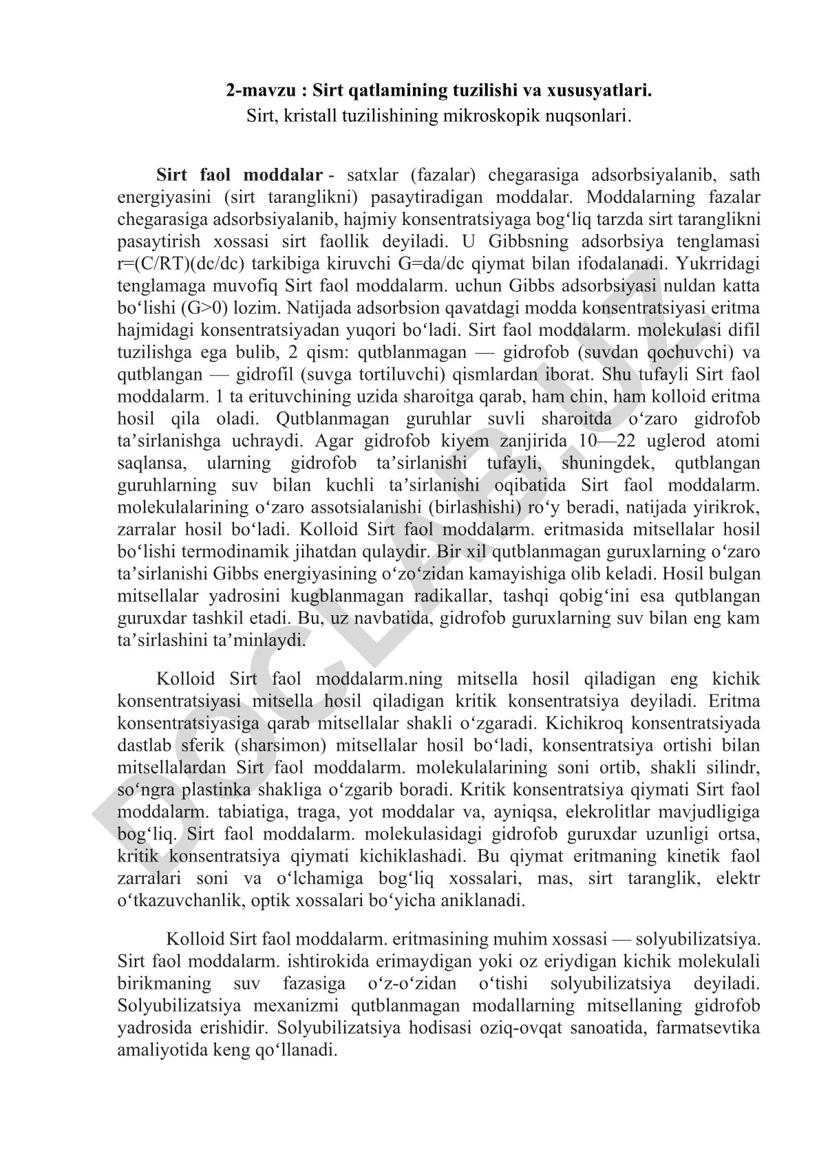 Sirt qatlamining tuzilishi va xususiyatlari