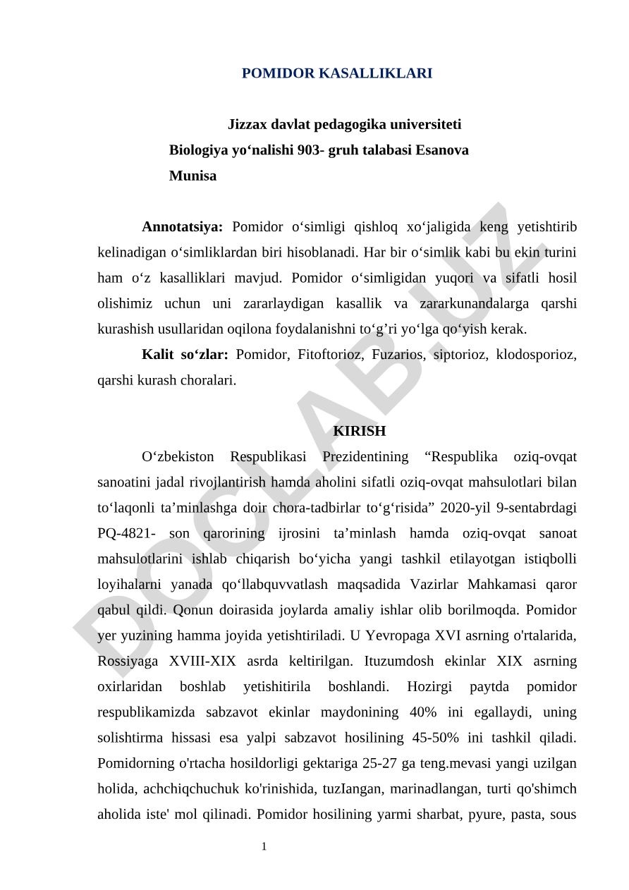 Pomidor kasalliklari