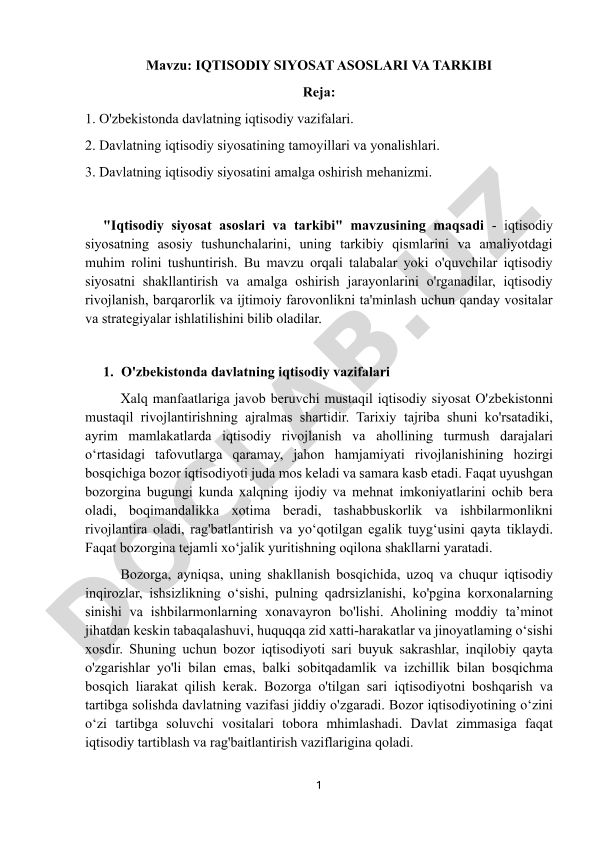 Iqtisodiy siyosat asoslari va tarkibi
