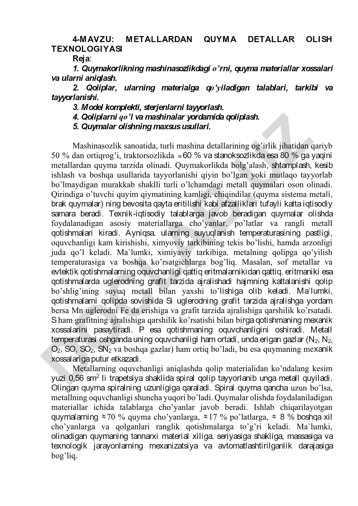Metallardan quyma detallar olish texnologiyasi