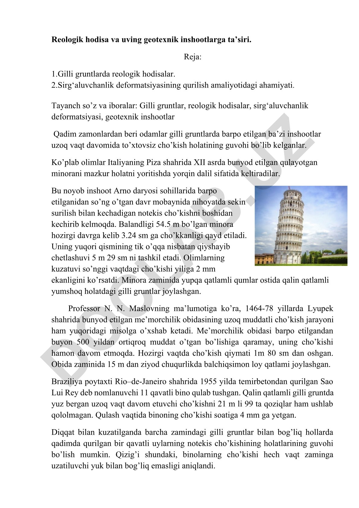 Gilli gruntlarda reologik hodisalar va sirg‘aluvchanlik deformatsiyasining geotexnik inshootlarga ta’siri