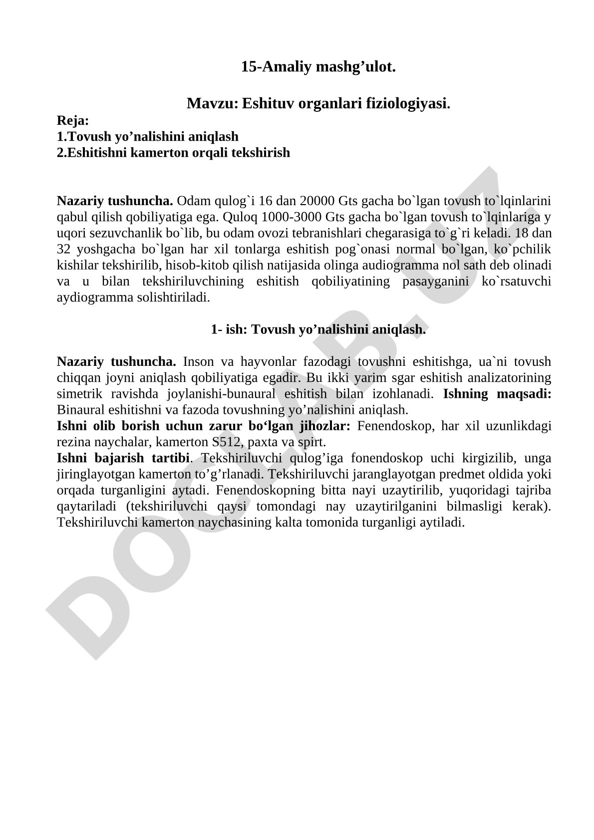 Eshituv organlari fiziologiyasi