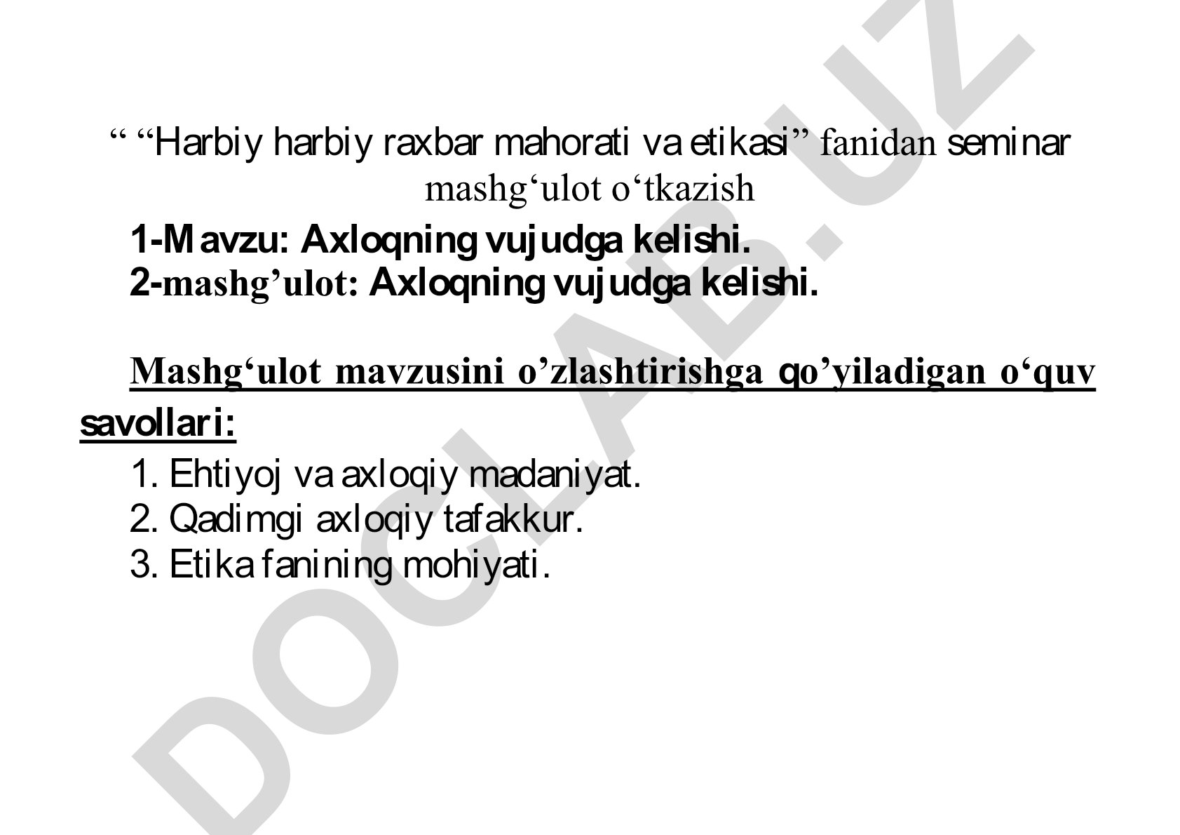 Axloqning vujudga kelishi va axloqiy madaniyat