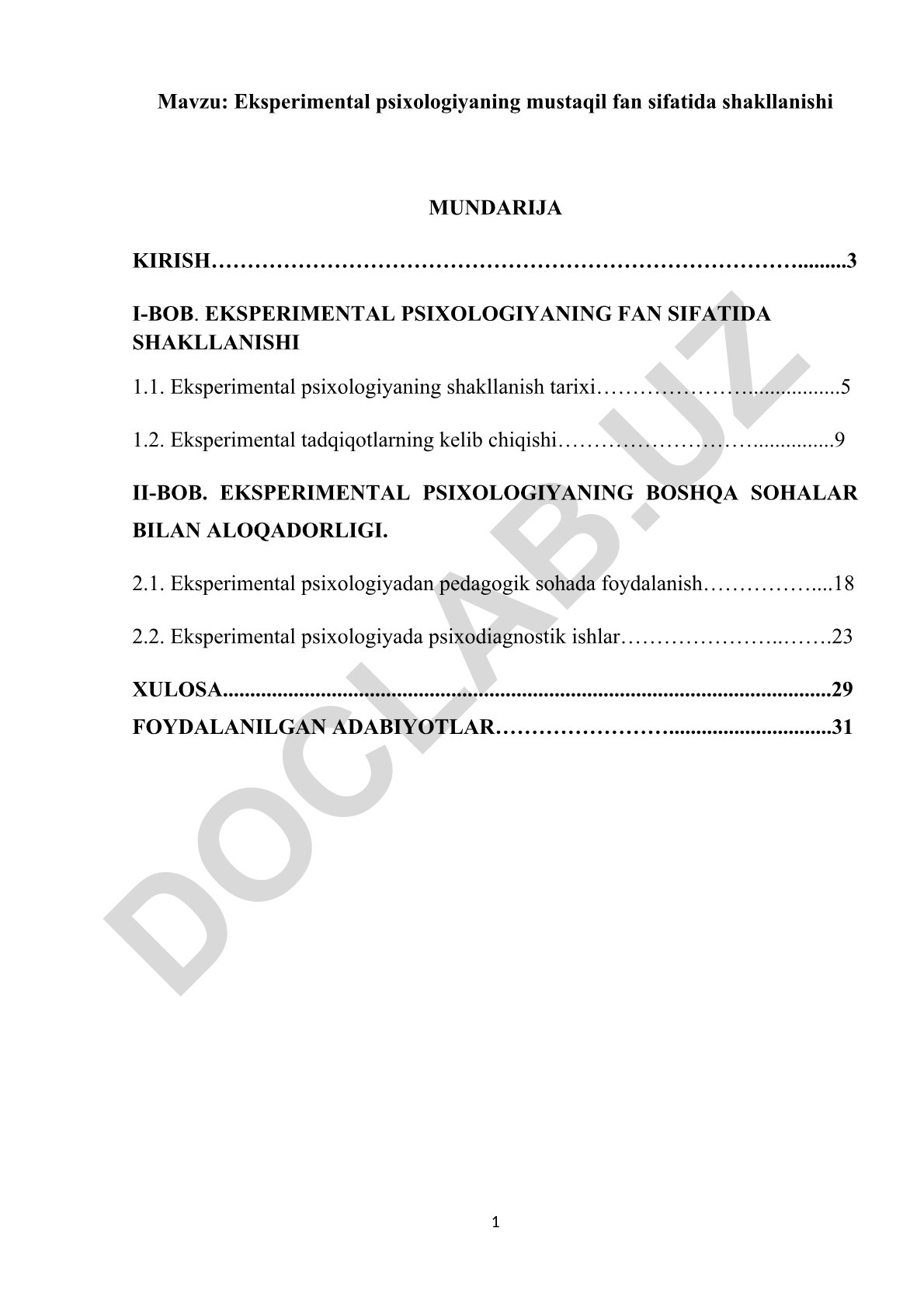 Eksperimental psixologiyaning mustaqil fan sifatida shakllanishi