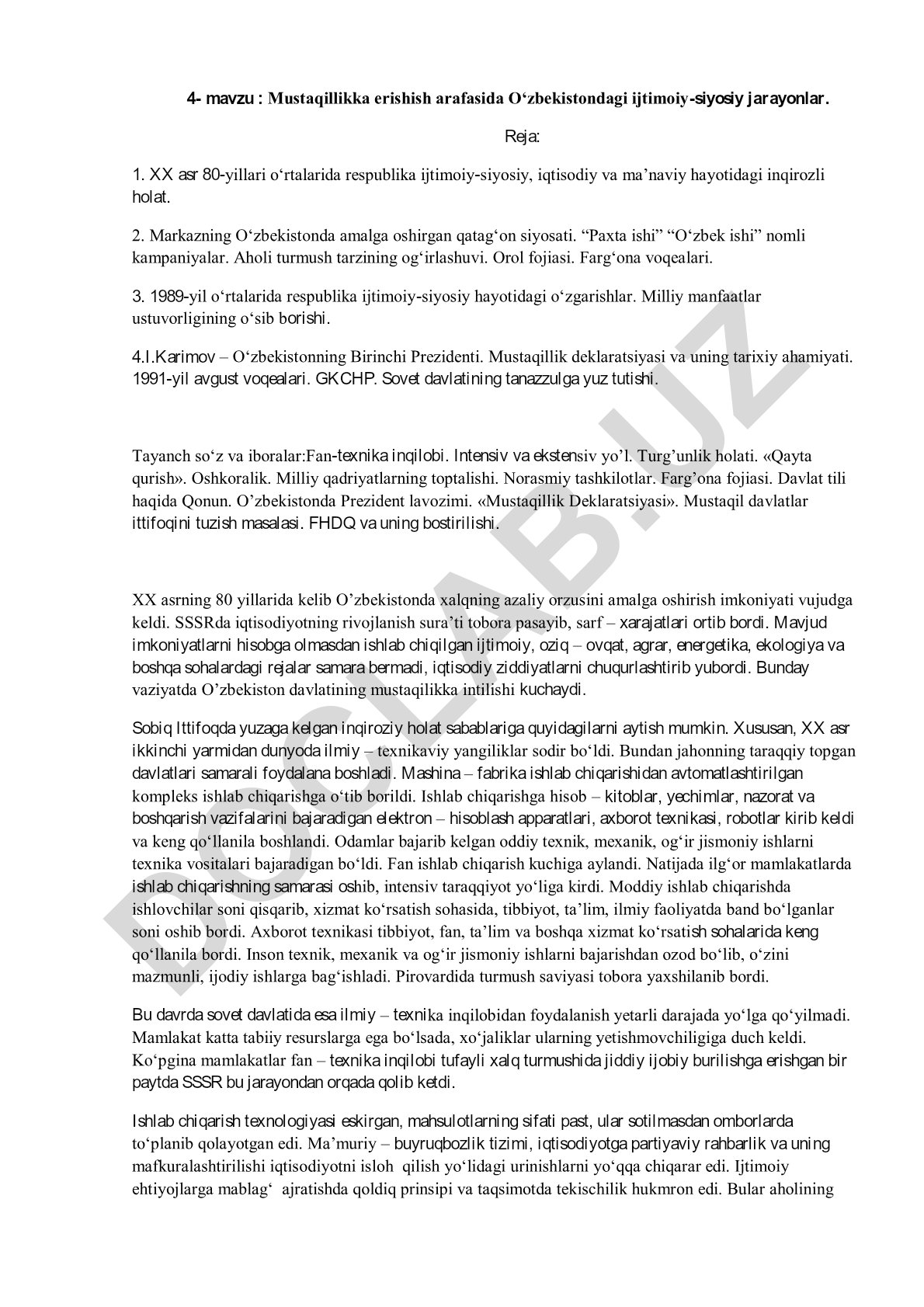 Mustaqillikka erishish arafasida Oʻzbekistondagi ijtimoiy-siyosiy jarayonlar
