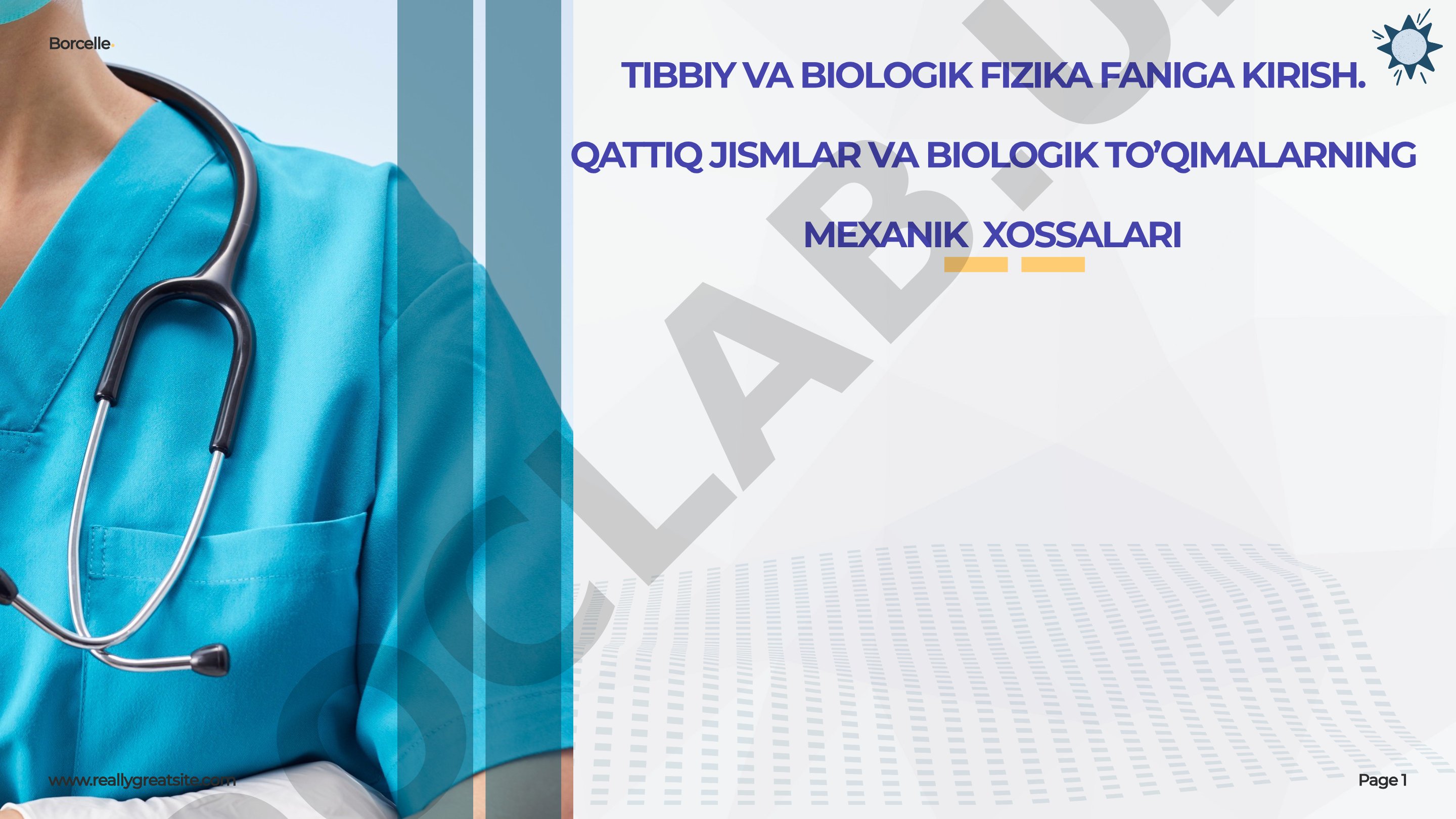 Tibbiy va biologik fizika faniga kirish. Qattiq jismlar va biologik to'qimalarning mexanik xossalari