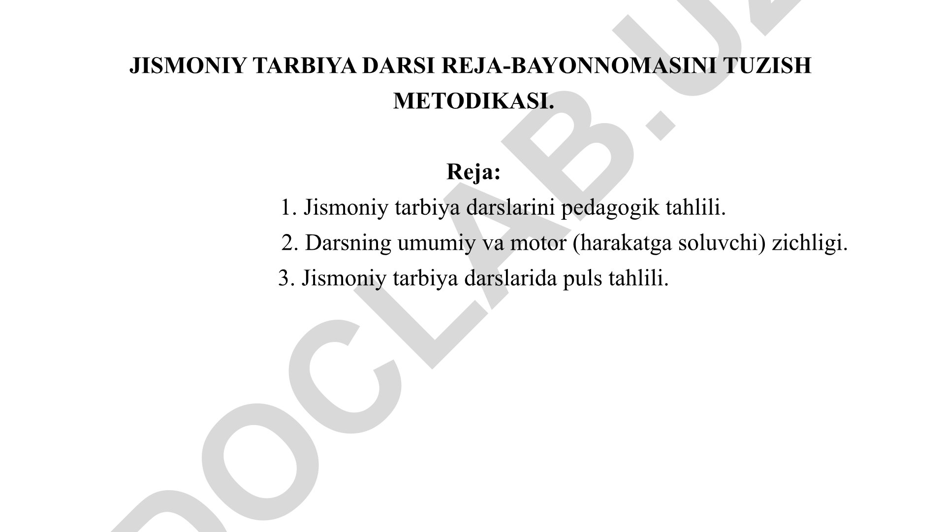 Jismoniy tarbiya darslari reja-bayonnomasini tuzish metodikasi