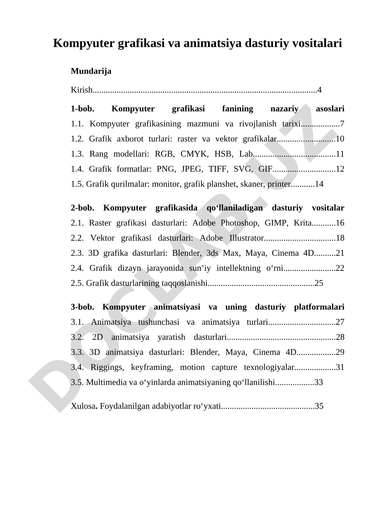 Kompyuter grafikasi va animatsiya dasturiy vositalari