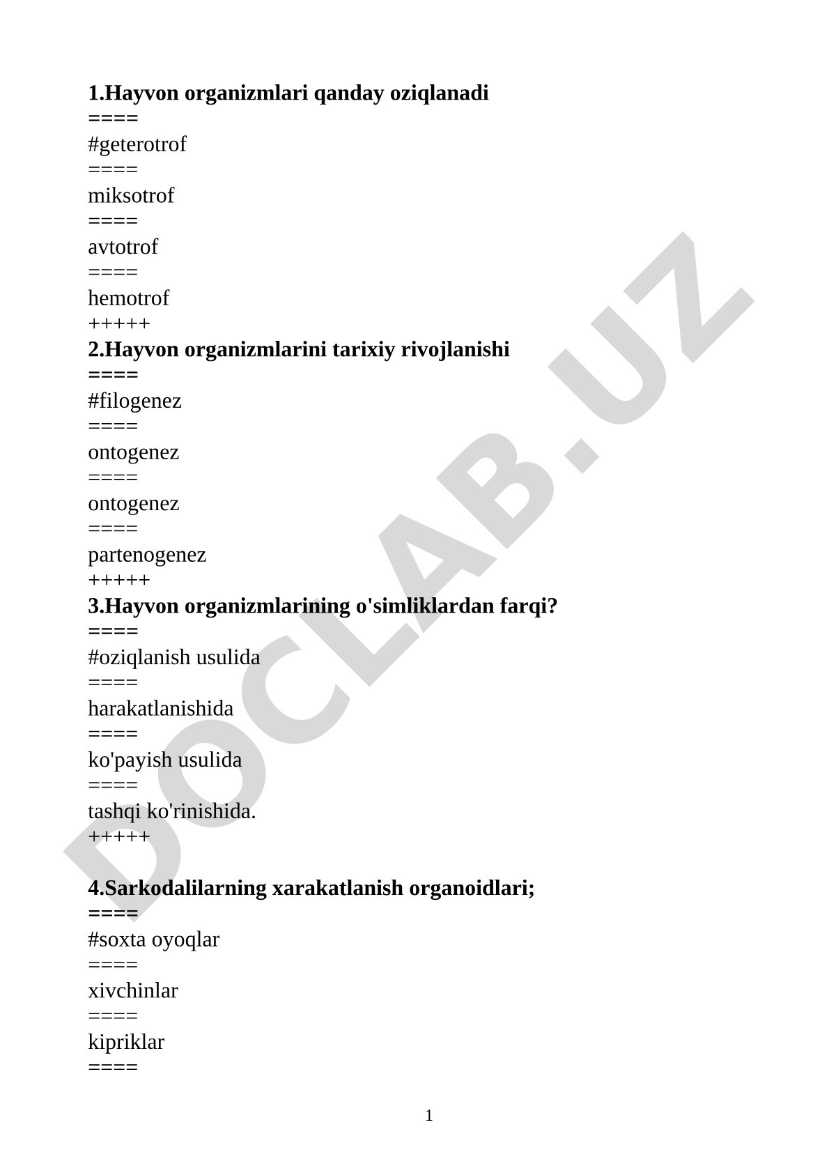 Hayvon organizmlar oziqlanishi va sodda hayvonlar tuzilishi