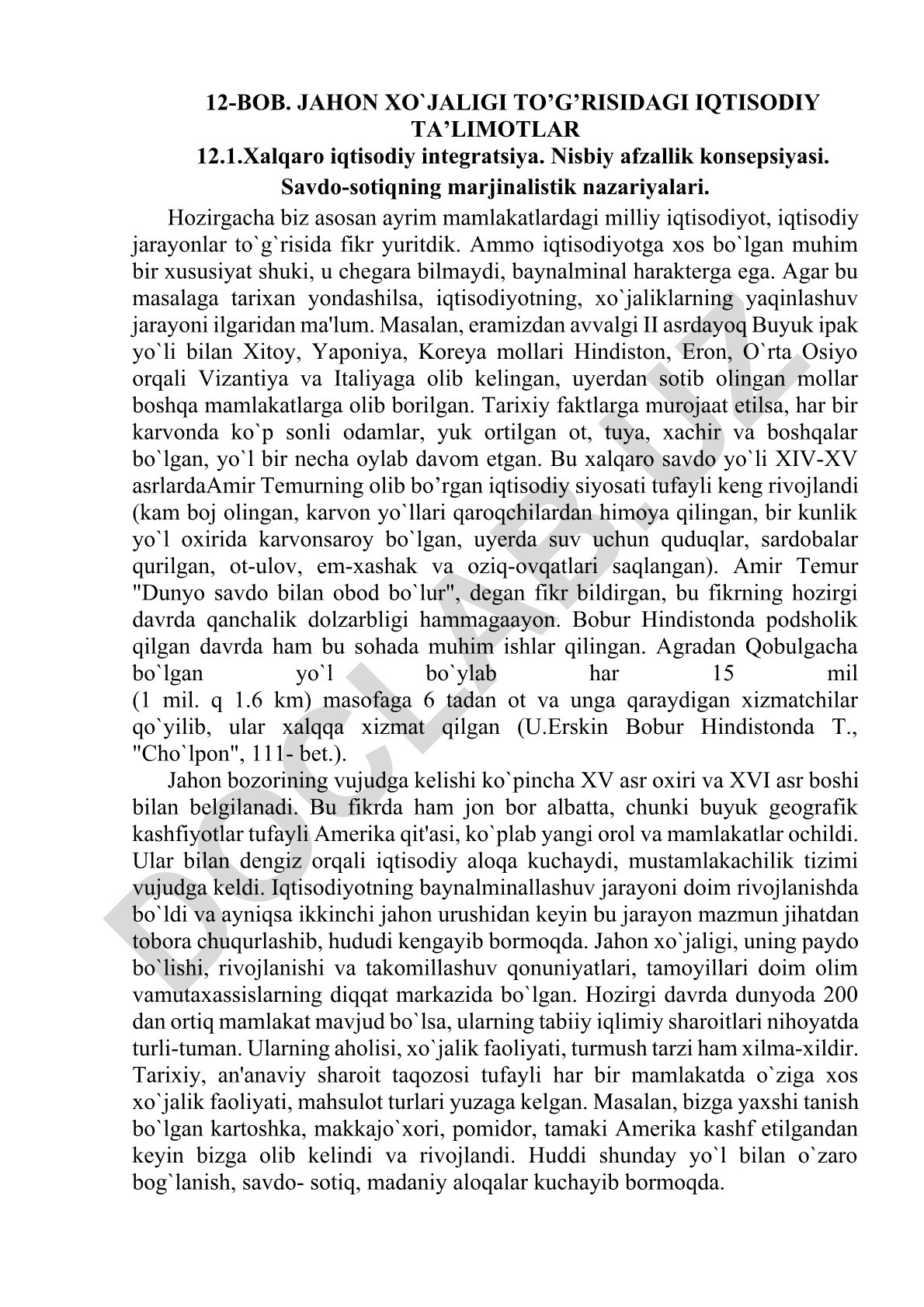 Jahon xo'jaligi to'g'risidagi iqtisodiy ta'limotlar
