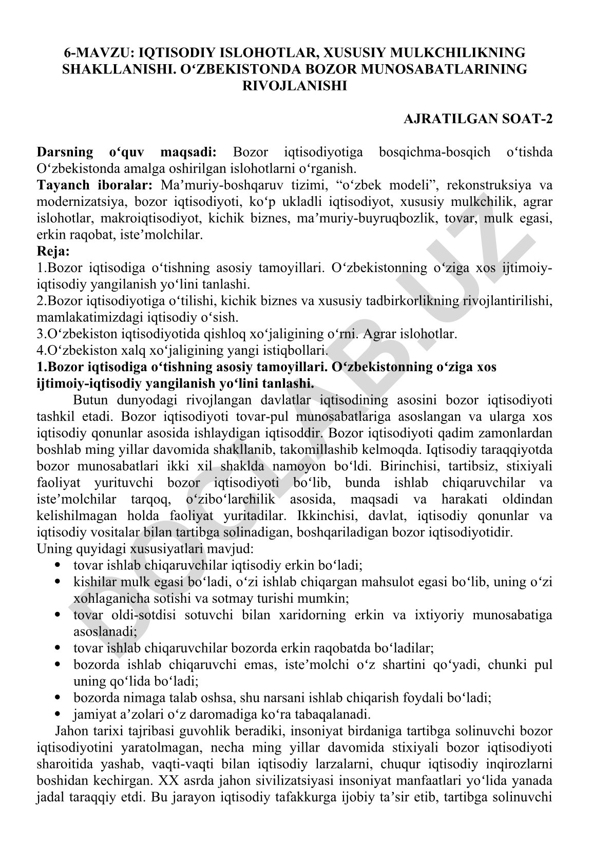 Oʻzbekistonda bozor iqtisodiyotiga oʻtish va iqtisodiy islohotlar