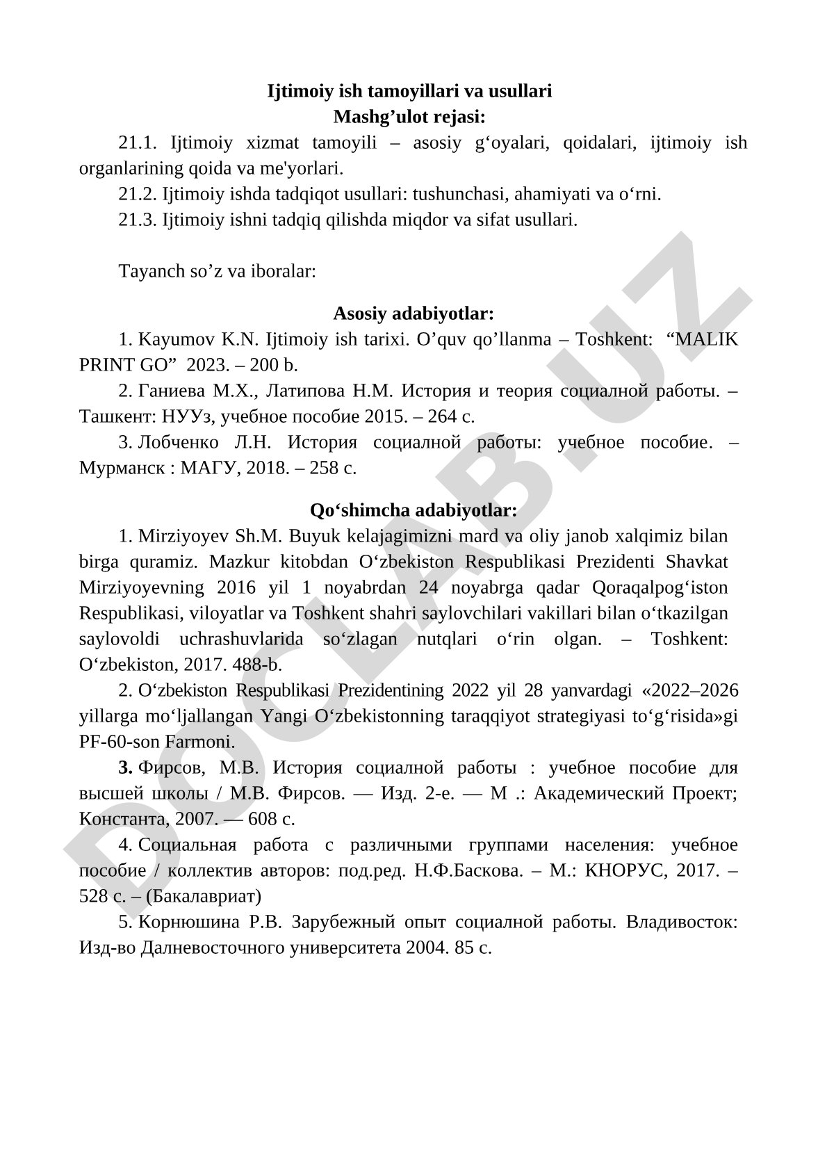 Ijtimoiy ish tamoyillari va usullari