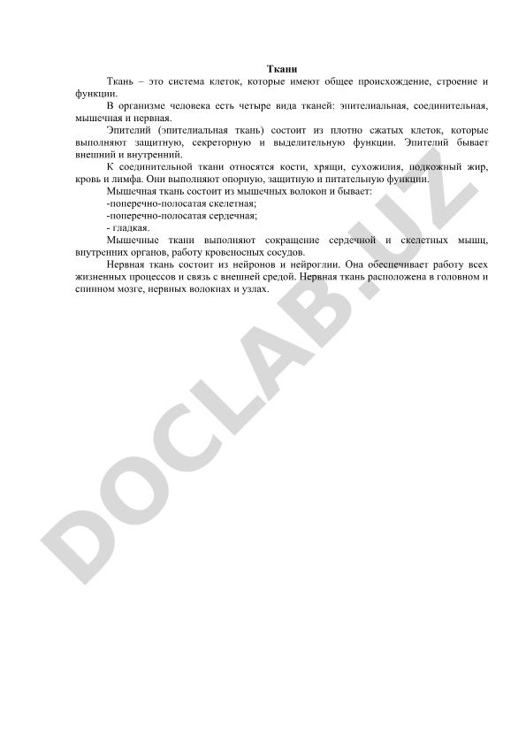 Ткани человека: виды, строение и функции