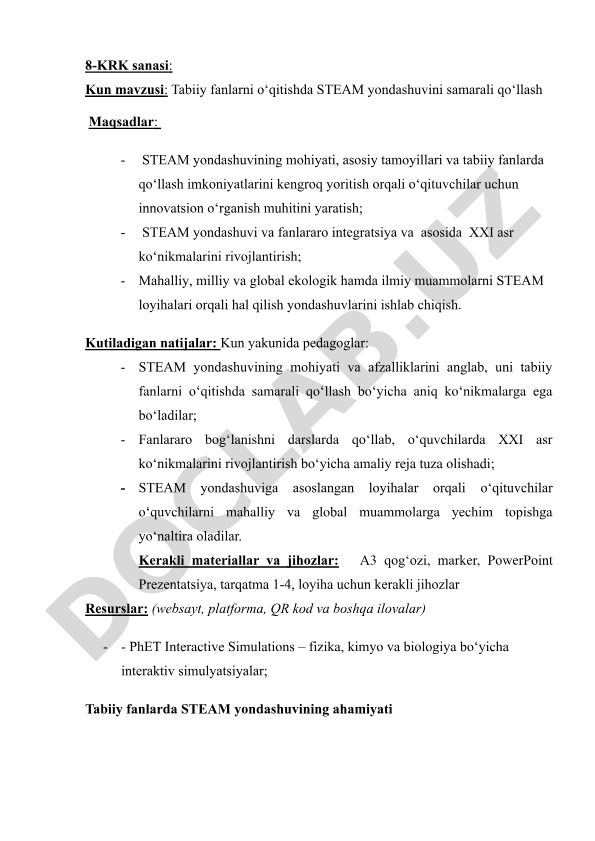 Tabiiy fanlarni o‘qitishda STEAM yondashuvini samarali qo‘llash