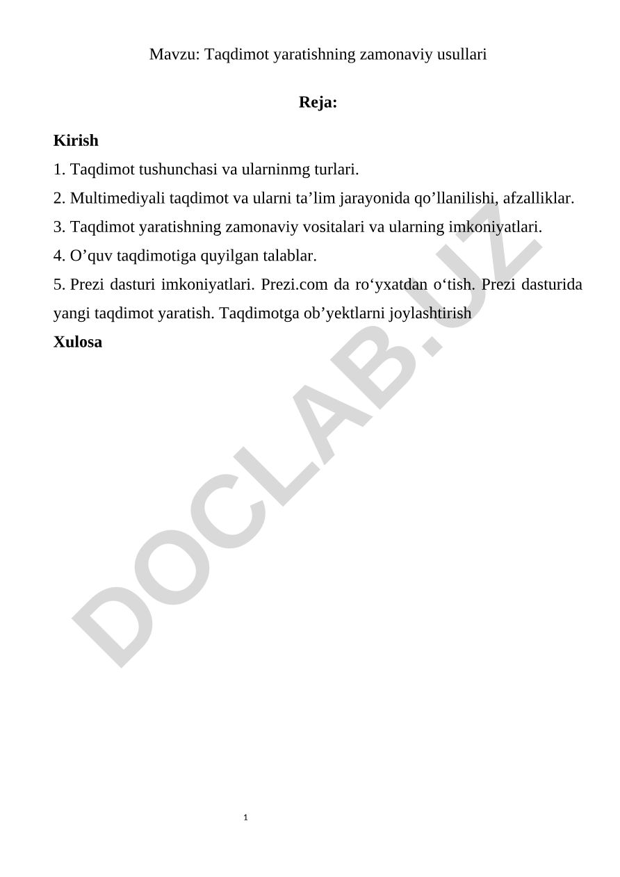 Taqdimot yaratishning zamonaviy usullari
