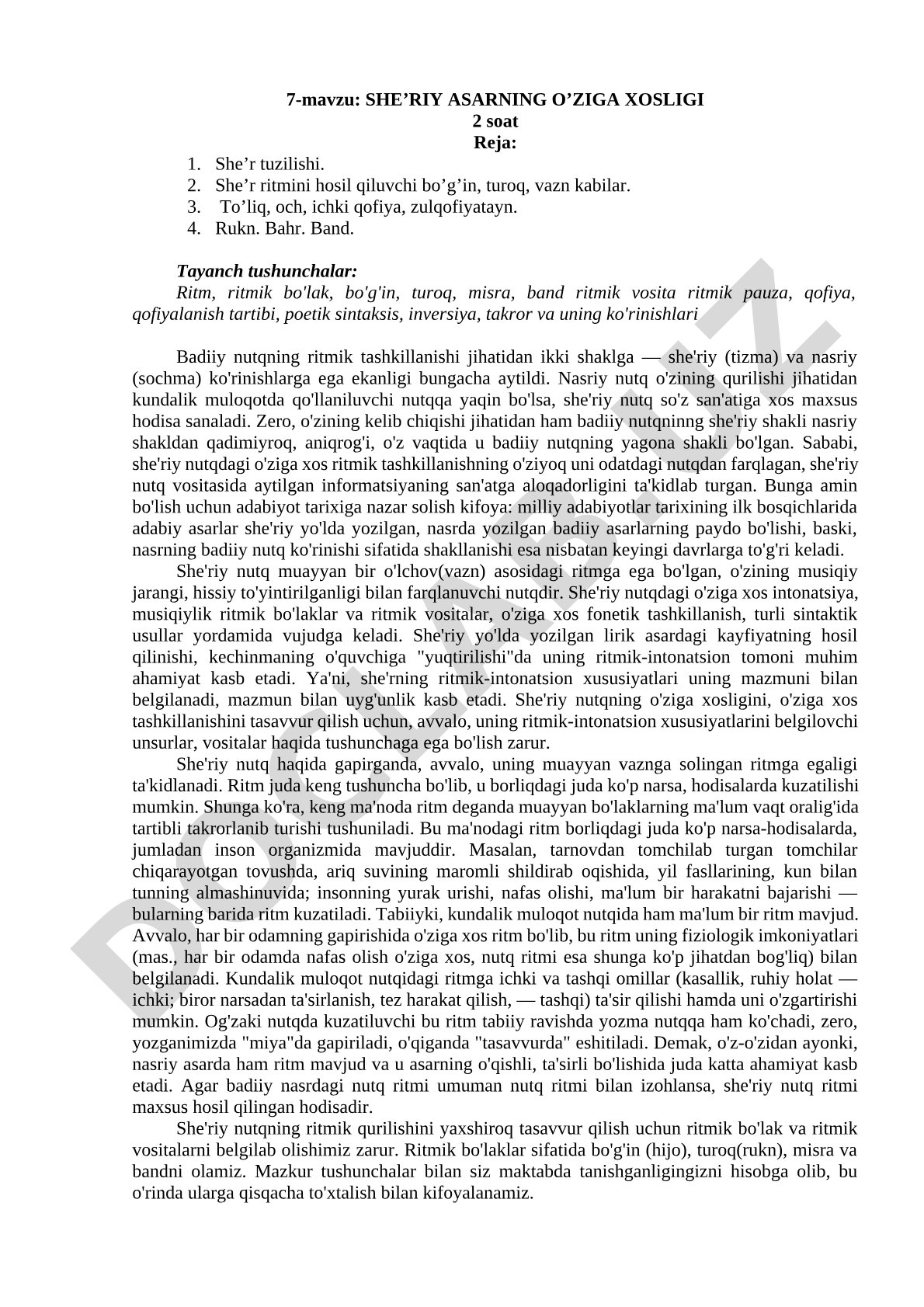 SHE’RIY ASARNING O’ZIGA XOSLIGI