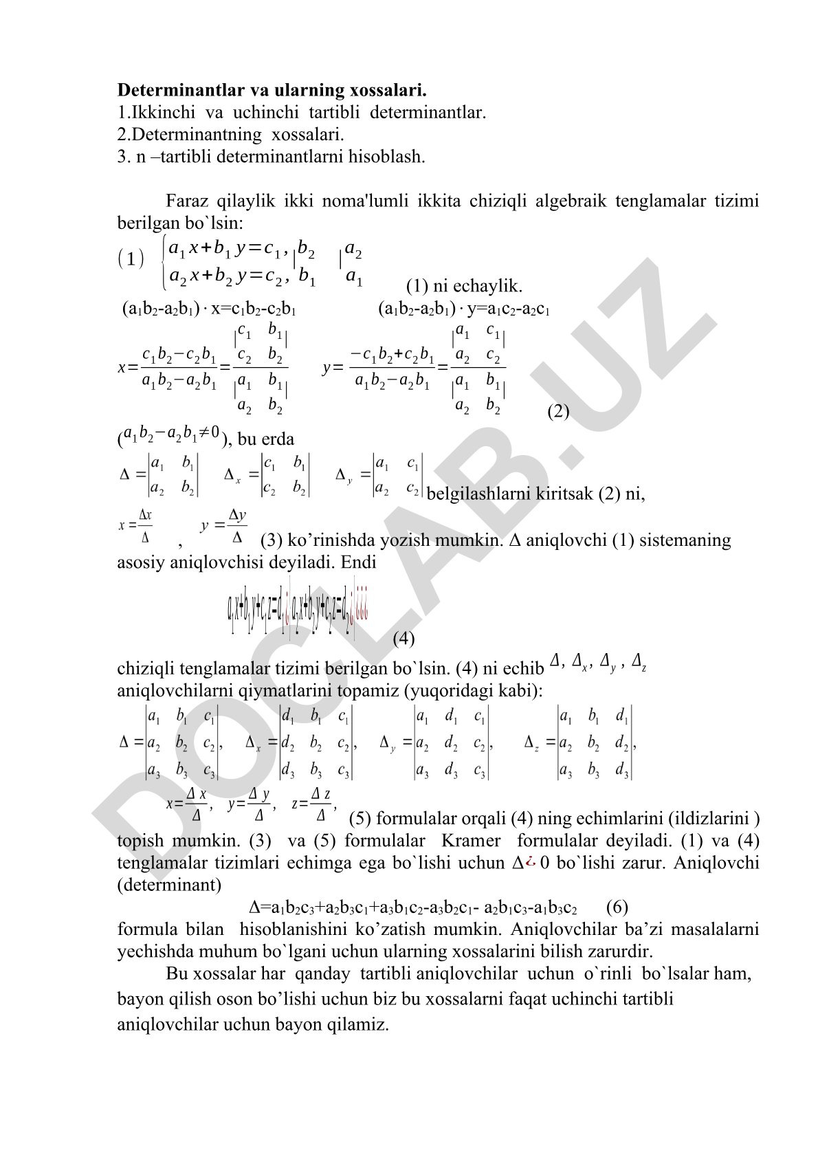 Determinantlar va ularning xossalari