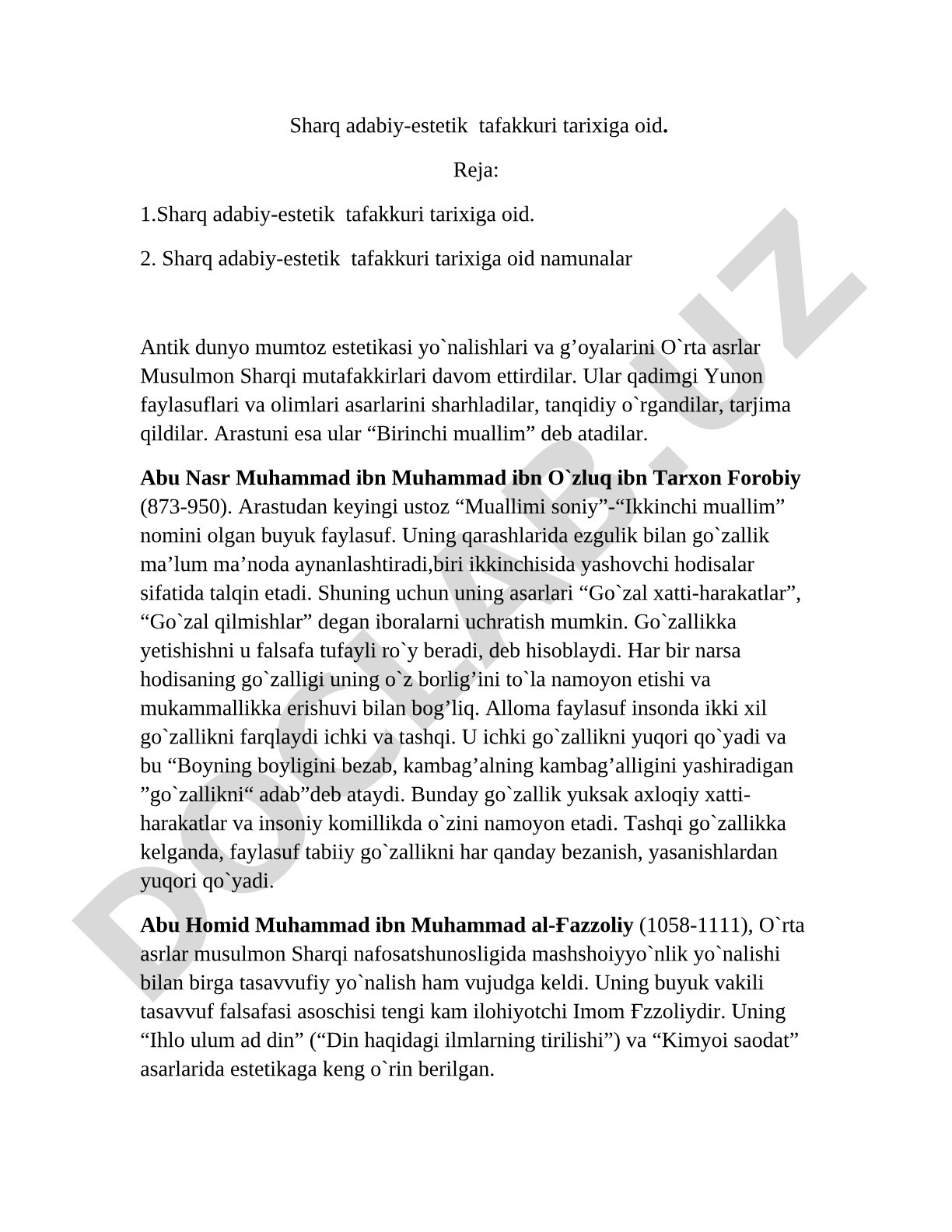 Sharq adabiy-estetik tafakkuri tarixiga oid