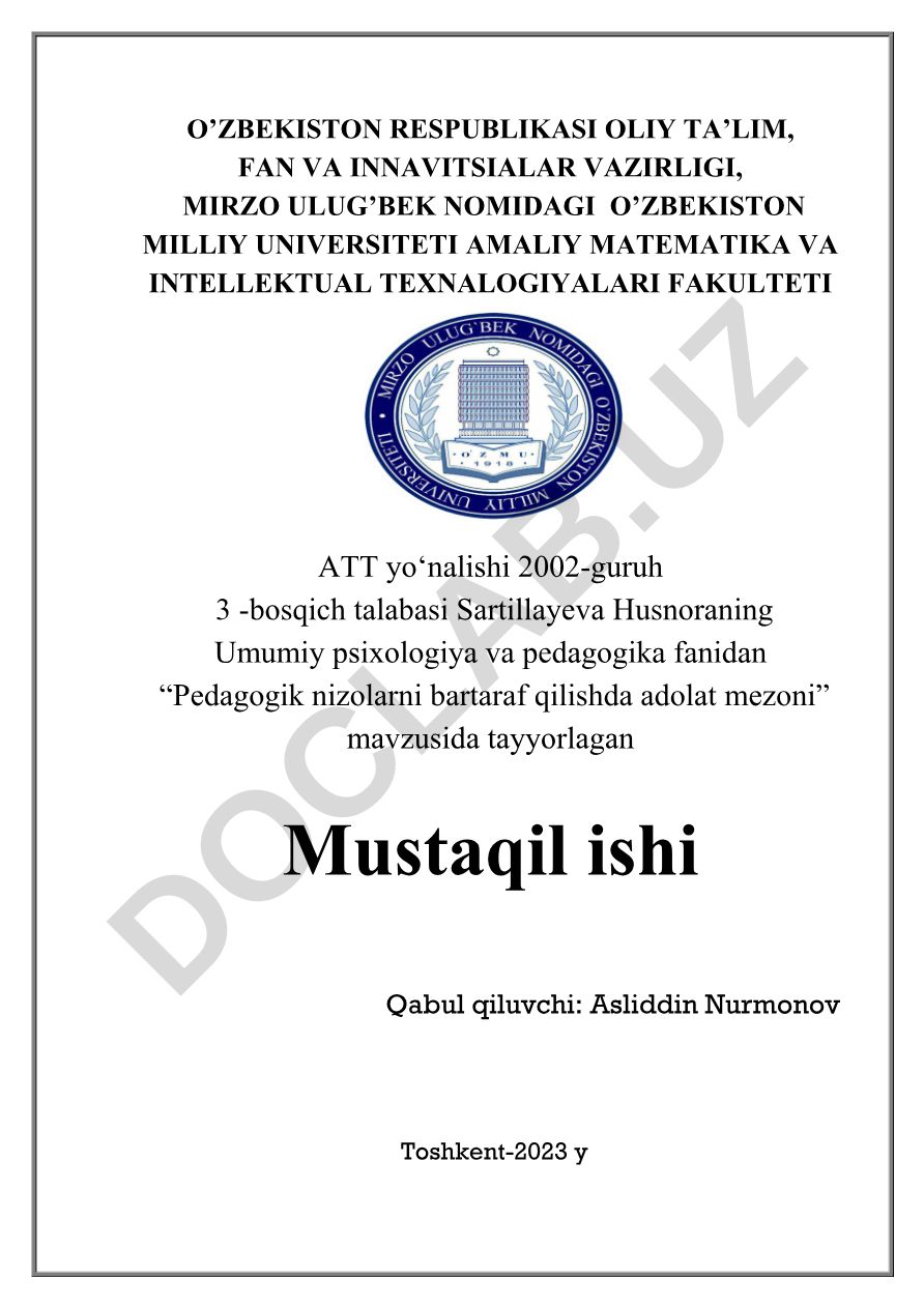 Pedagogik nizolarni bartaraf qilishda adolat mezoni