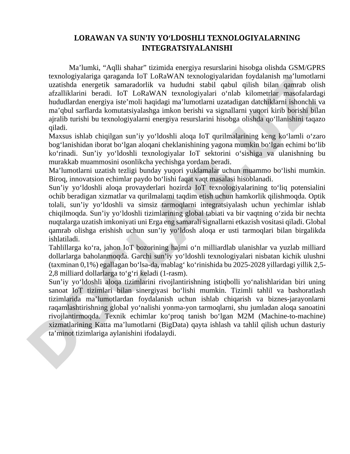 LoRaWAN va sun'iy yo'ldoshli texnologiyalarning integratsiyalanishi