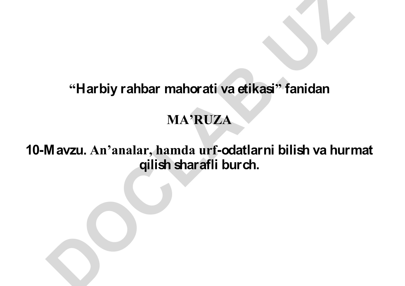 Harbiy rahbar mahorati va etikasi fanidan ma'ruza 10-mavzu