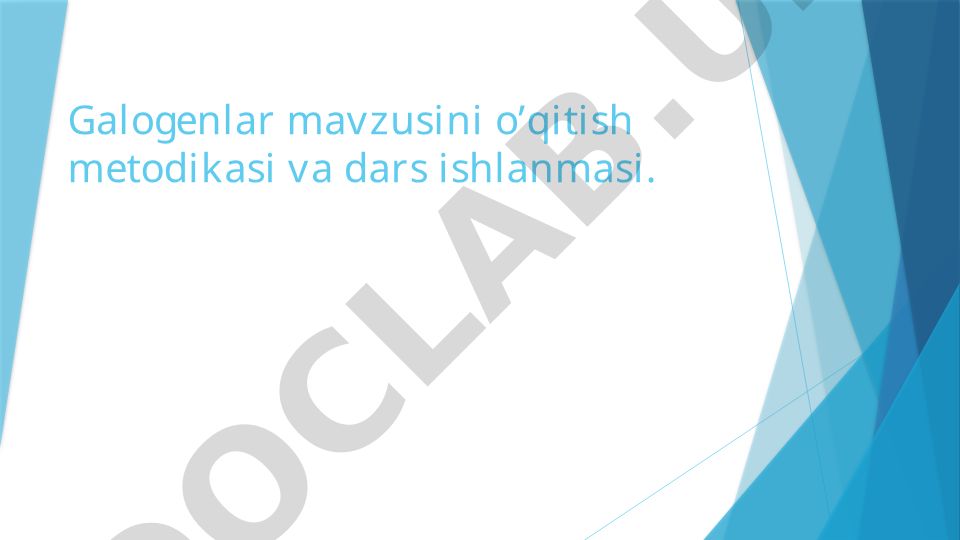 Galogenlar mavzusini o'qitish metodikasi va dars ishlanmasi